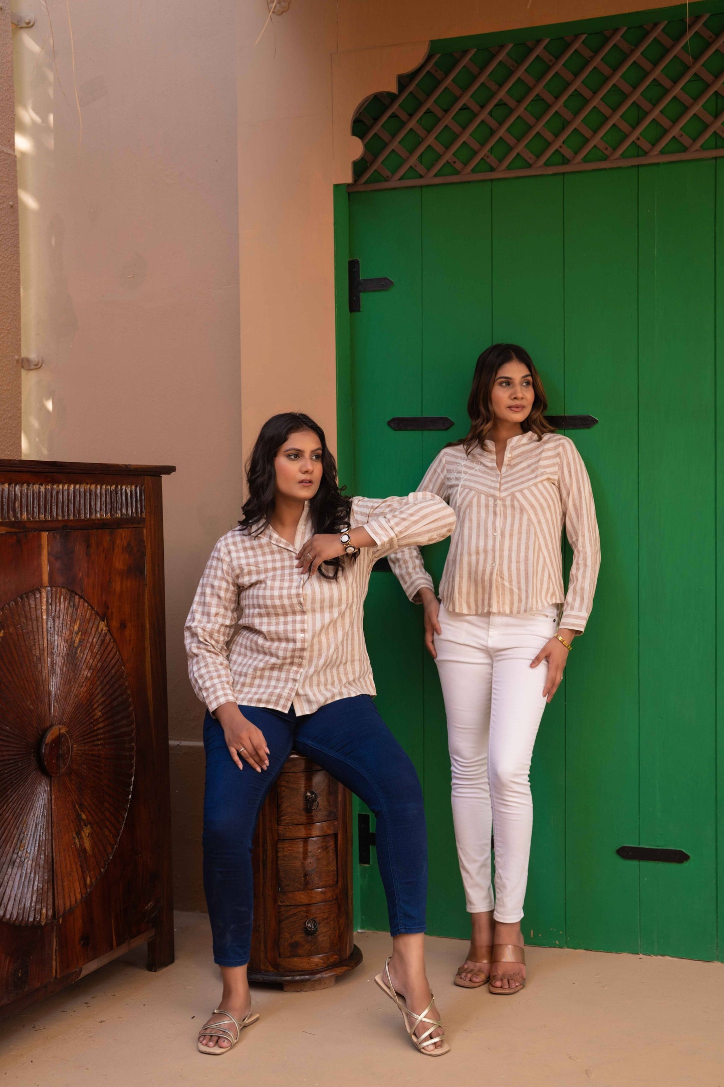 Half &Half Strip Check Shirt