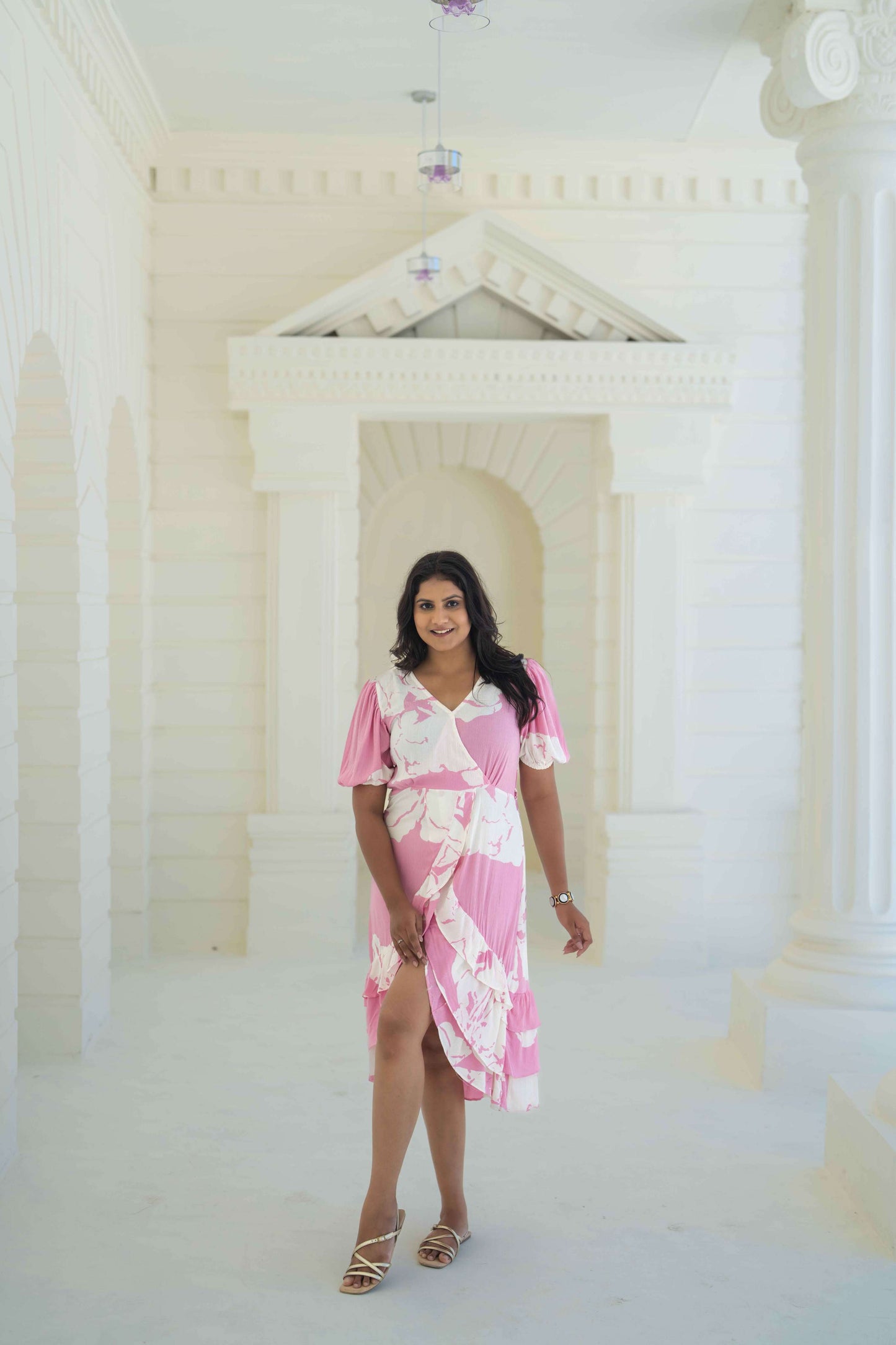 Pink & White Bottom Frill Dress
