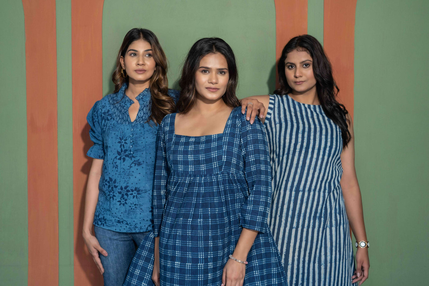 Indigo Cotton Checkered Short Dress