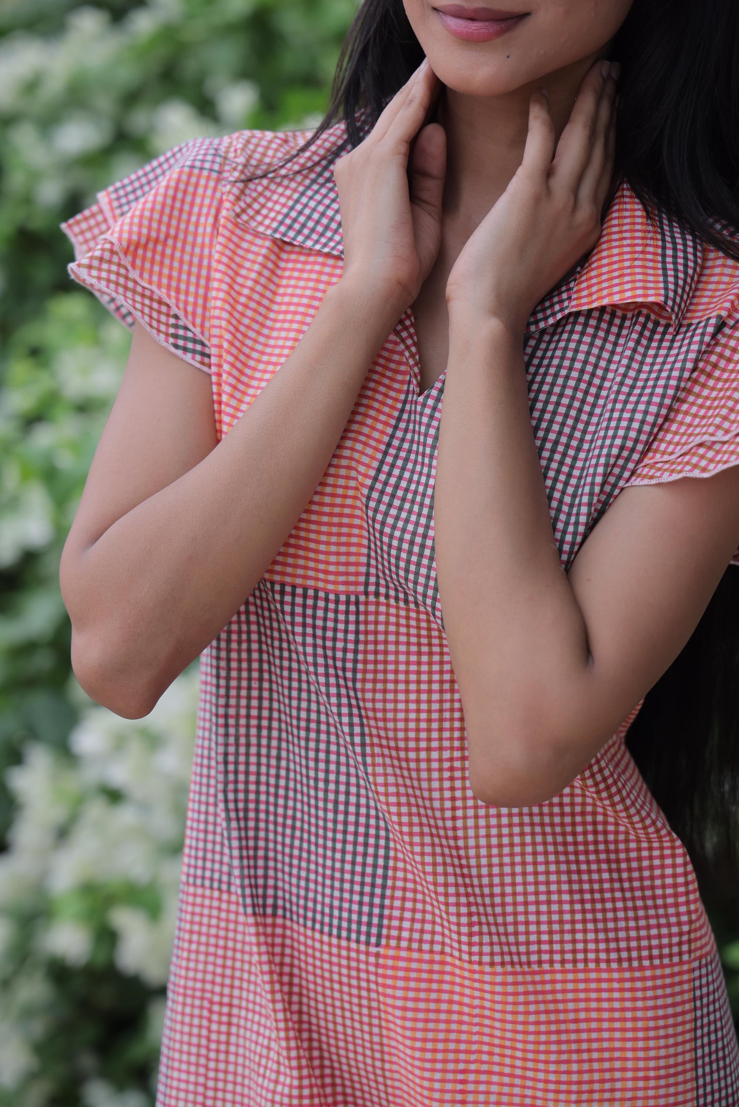 Orange Block Print Short Dress