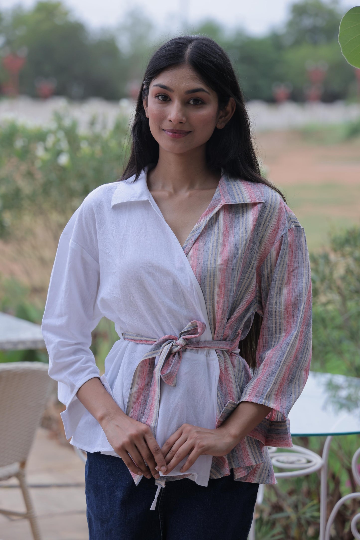 Half-and-Half Pink & White Shirt