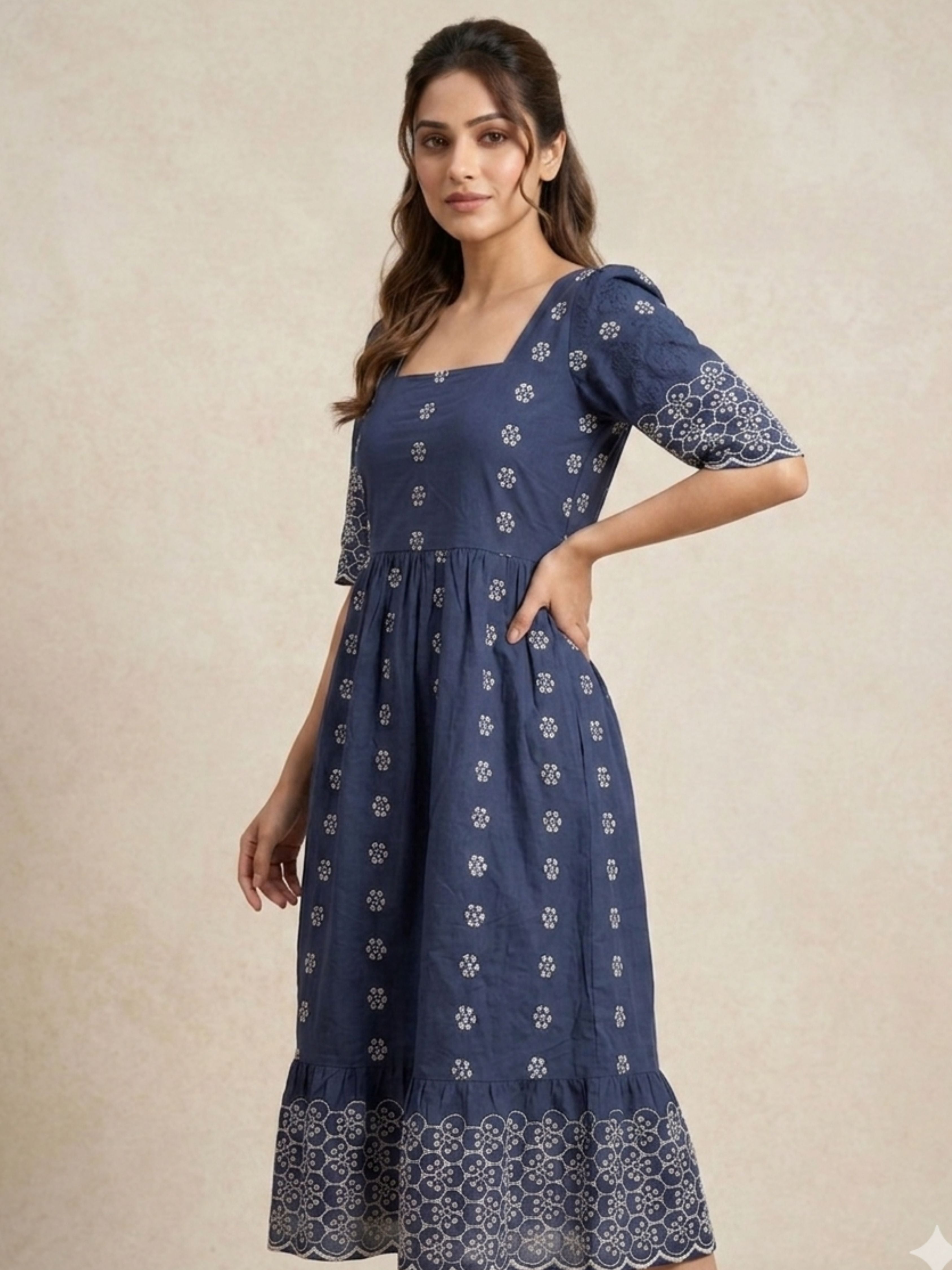 Indigo shiffli Midi Dress