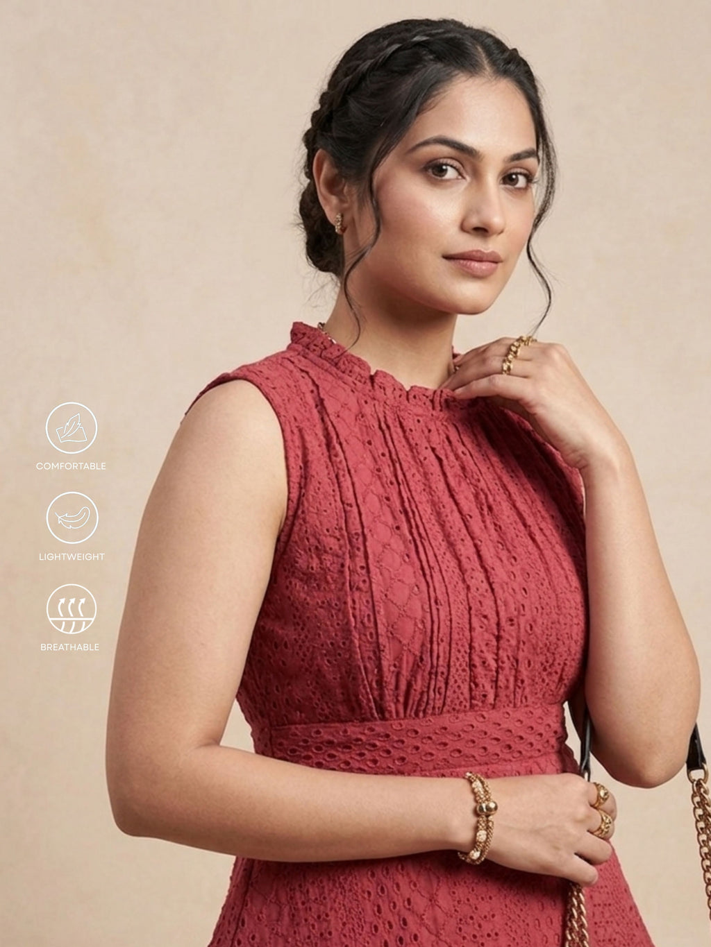 Rust Layered Schiffli Dress