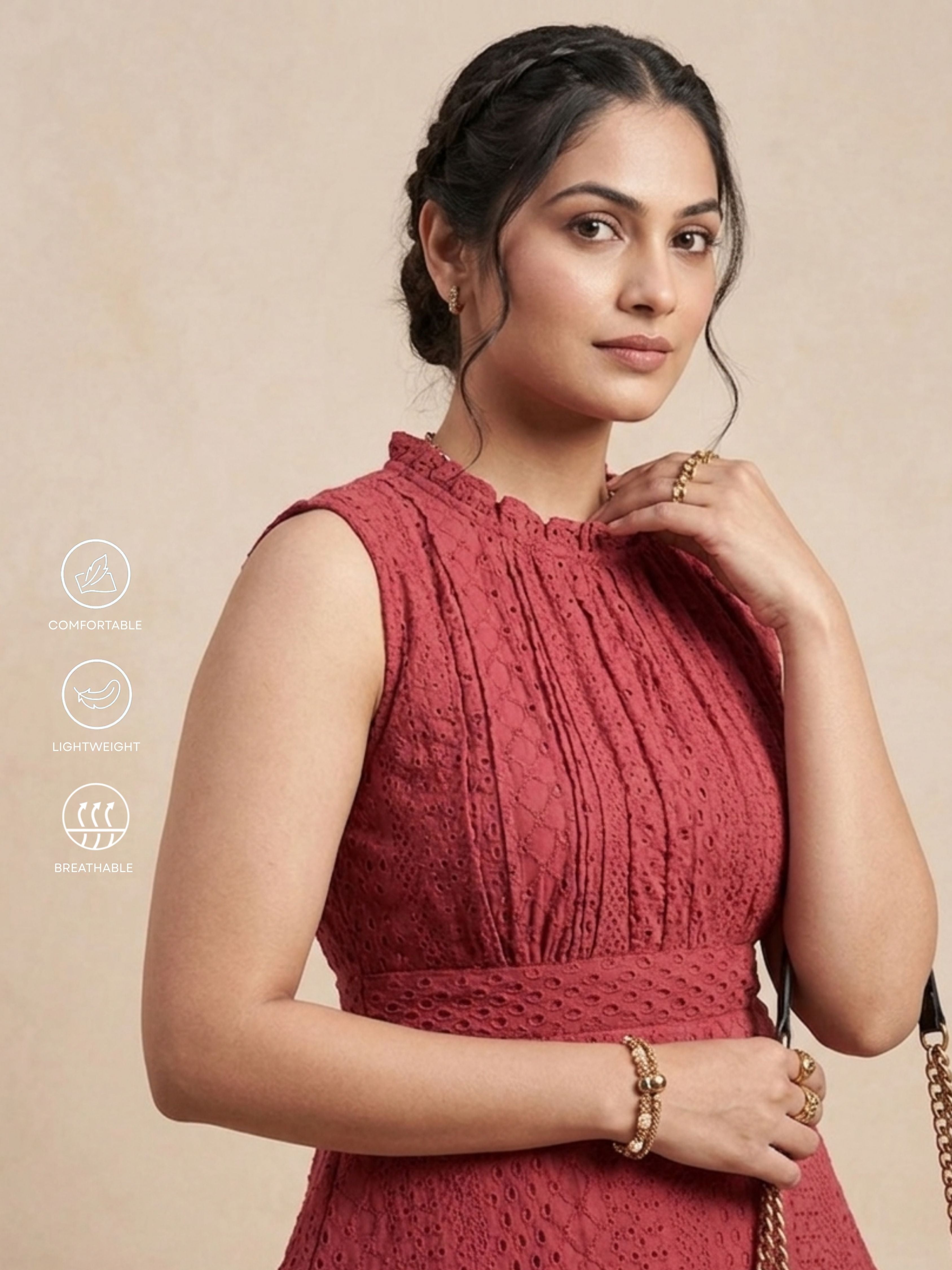 Rust Layered Schiffli Dress