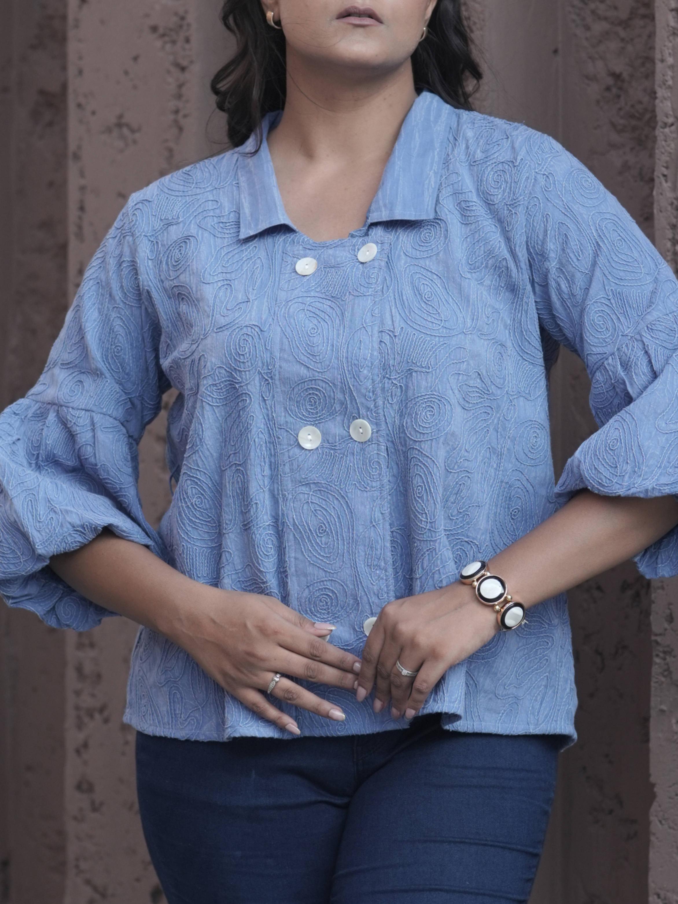Blue Denim Embroidery Shirt