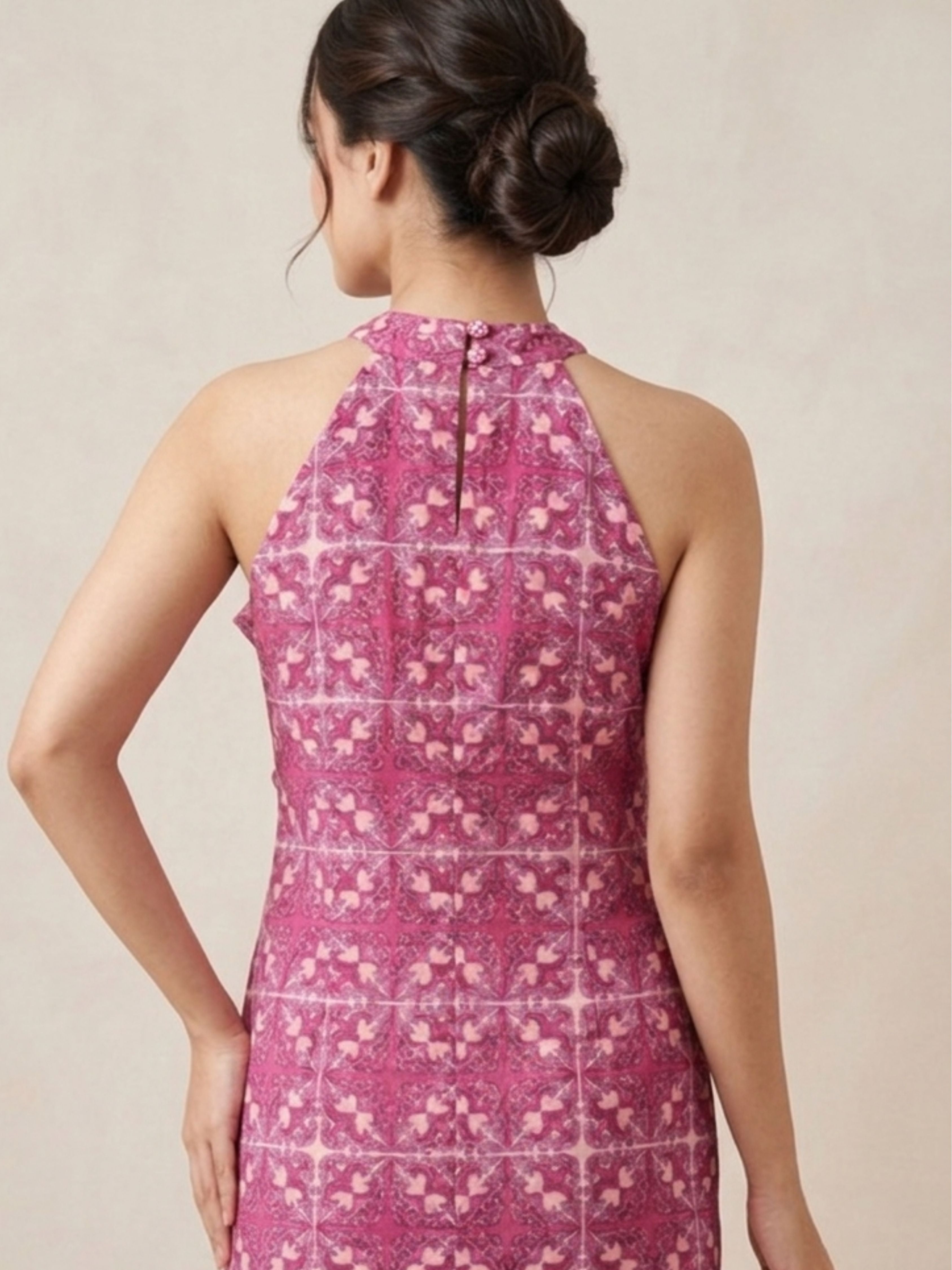 Pink Ruffle Halter Dress