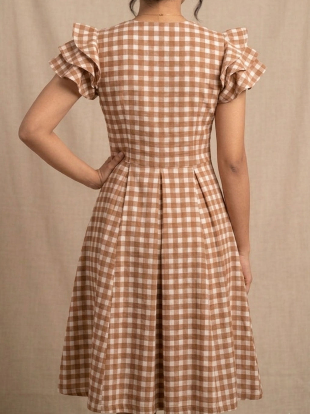 Brown Gingham Short Dress