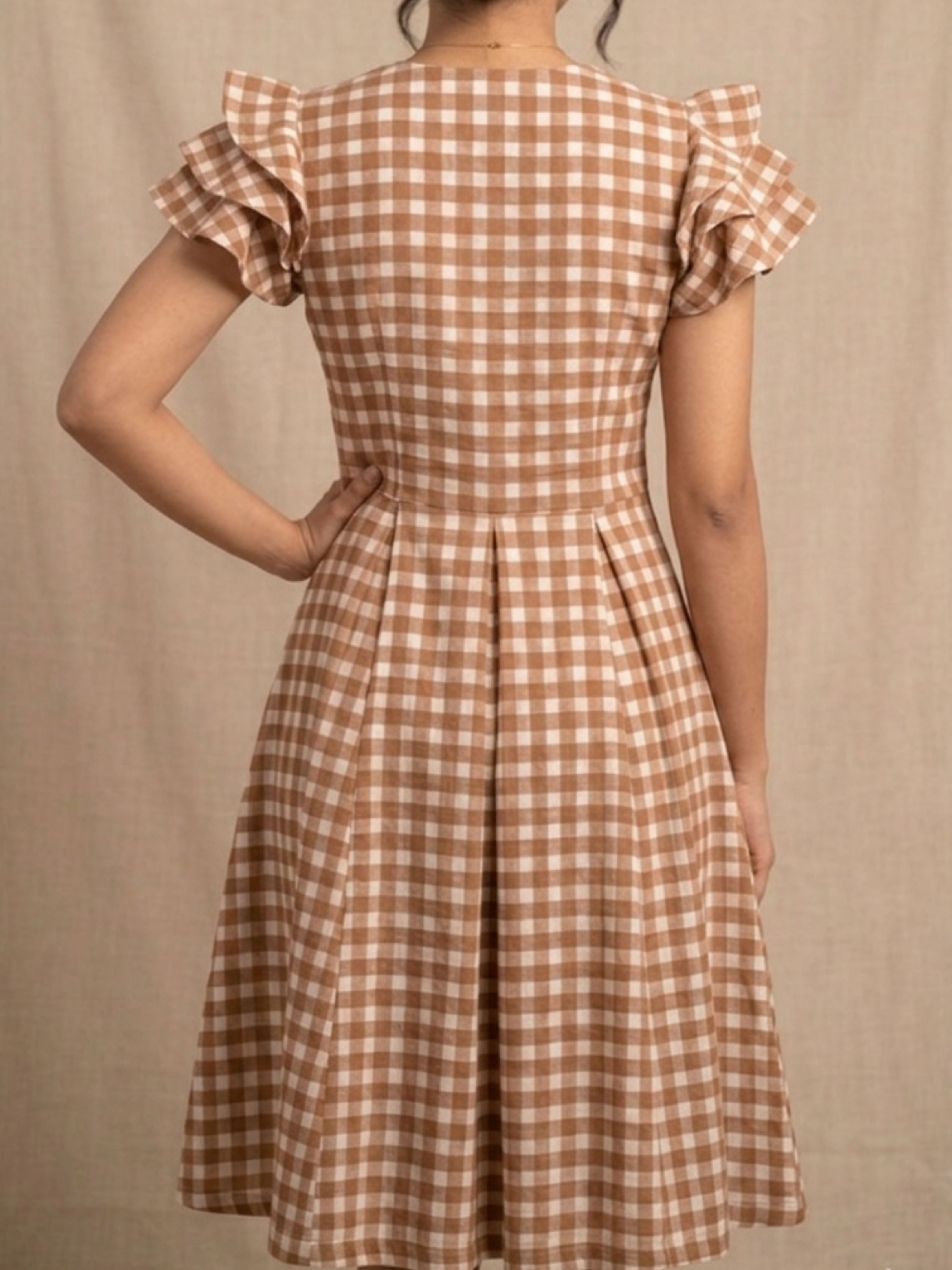 Brown Gingham Short Dress