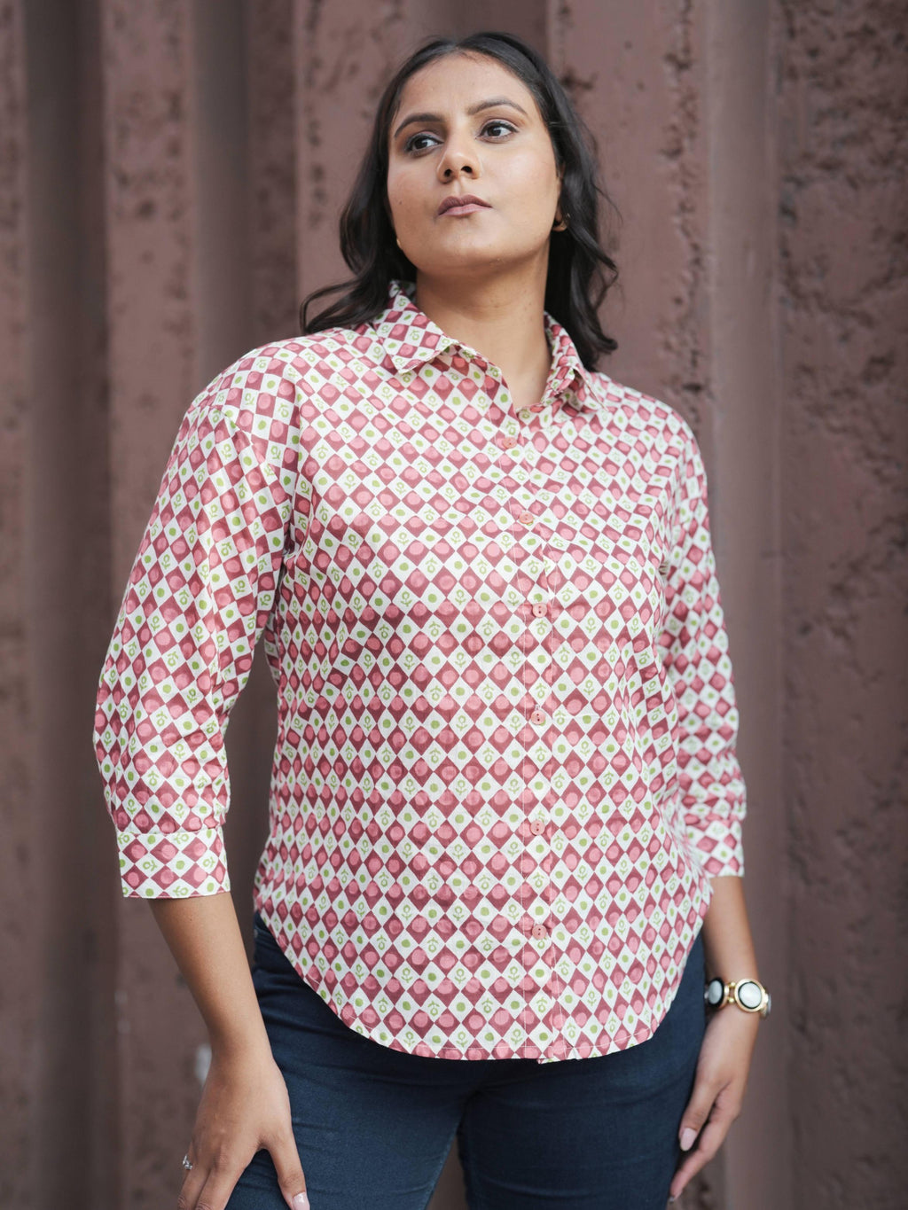 Pink & White Printed Shirt