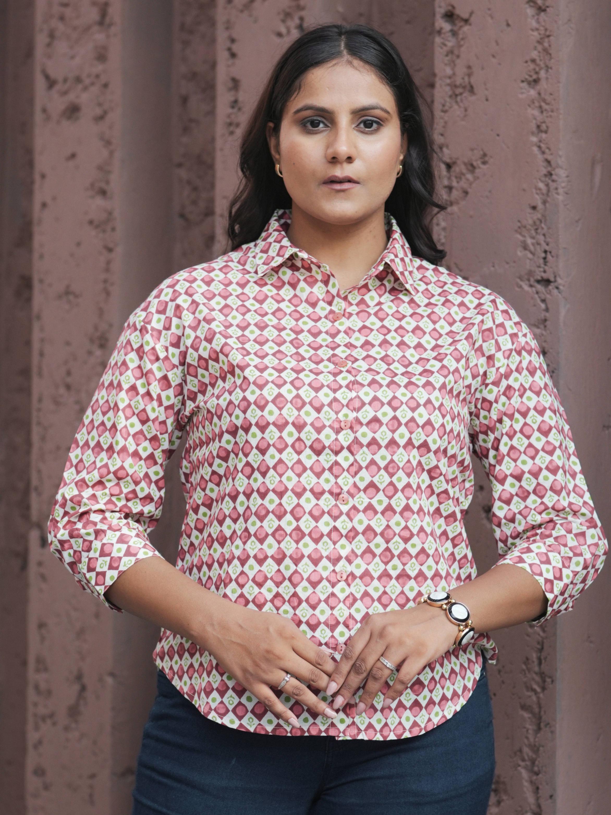Pink & White Printed Shirt