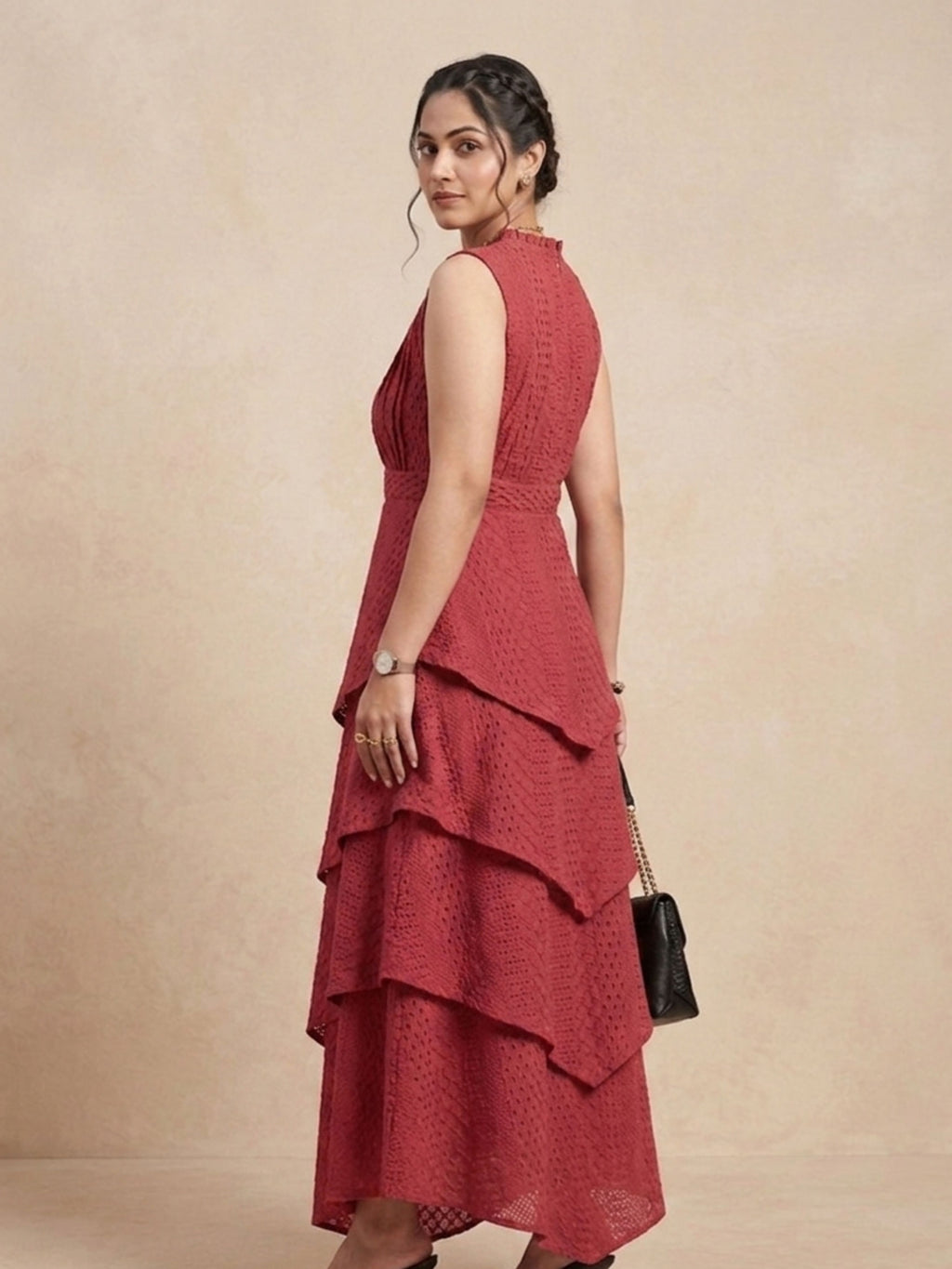 Rust Layered Schiffli Dress