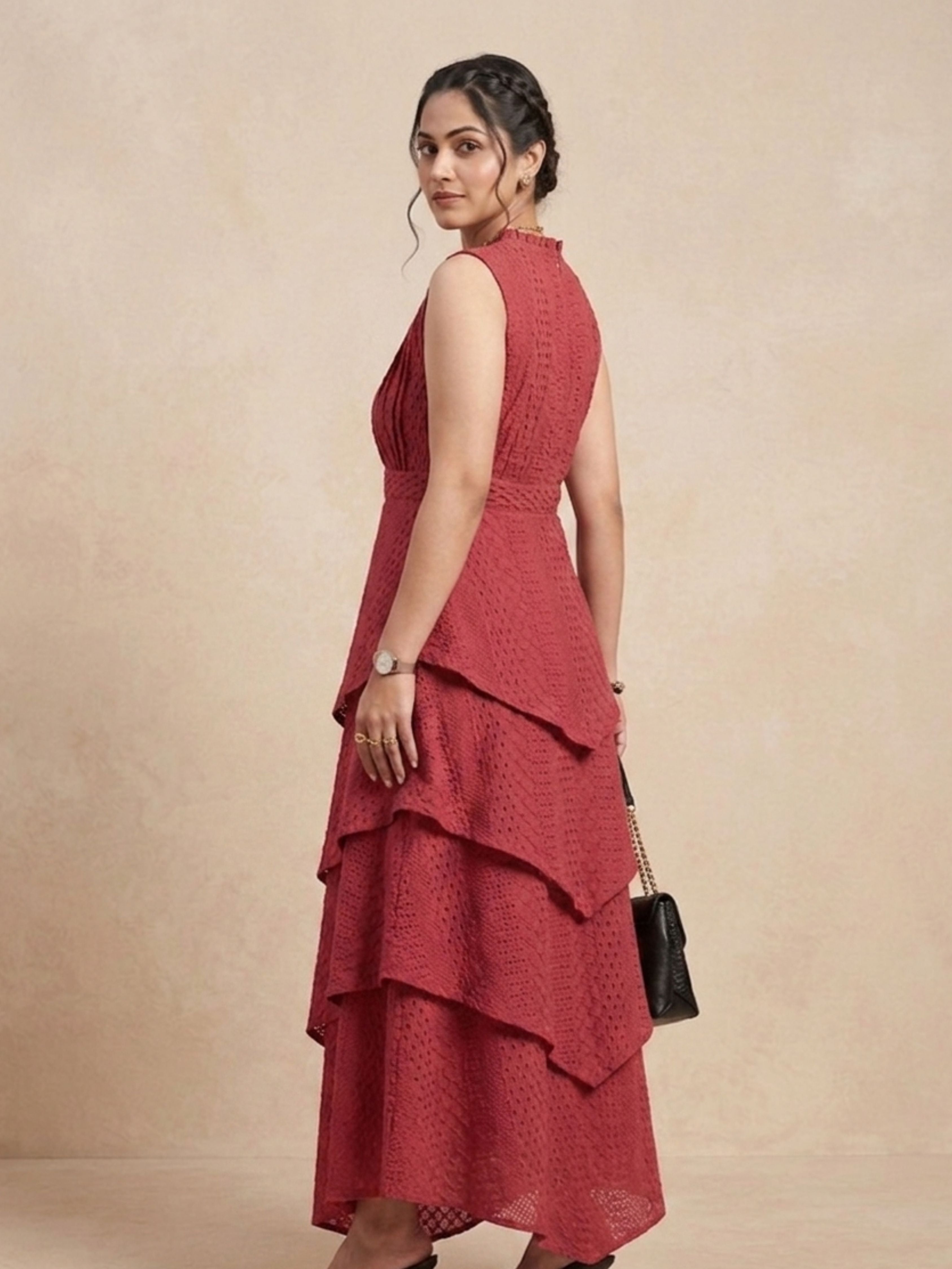 Rust Layered Schiffli Dress