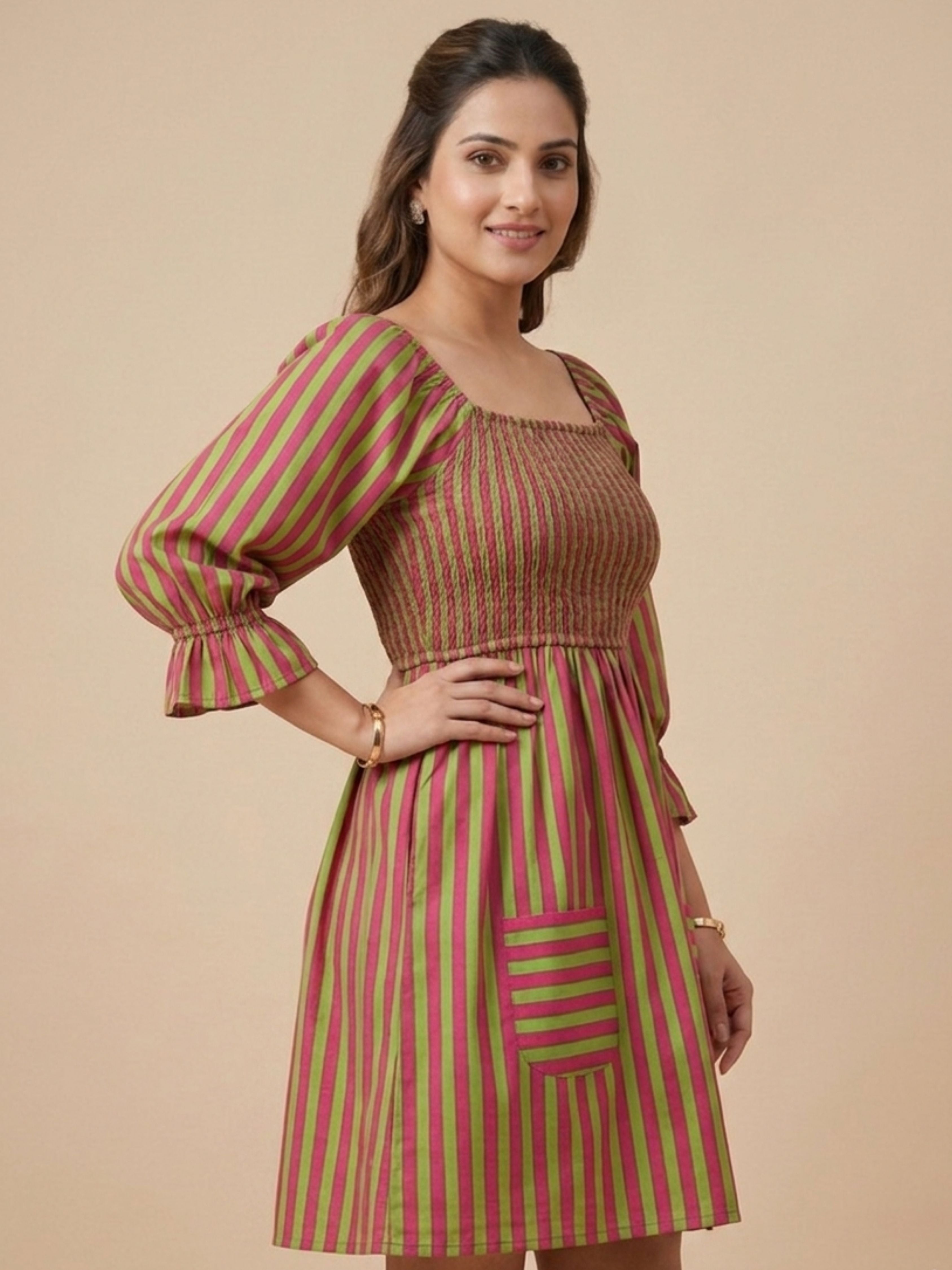Pink Green Bobbin Dress