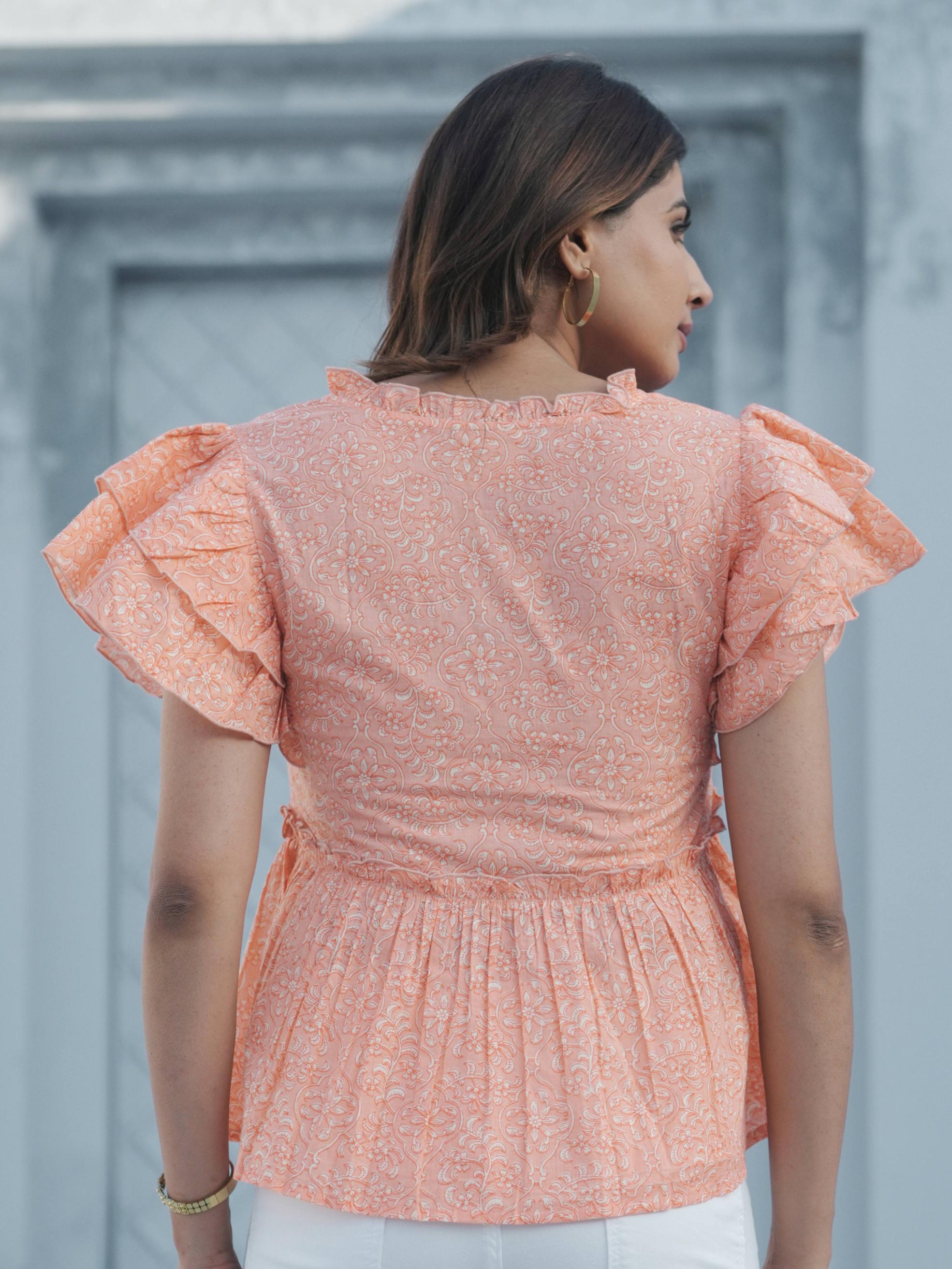 Peach Ruffle Sleeves Top