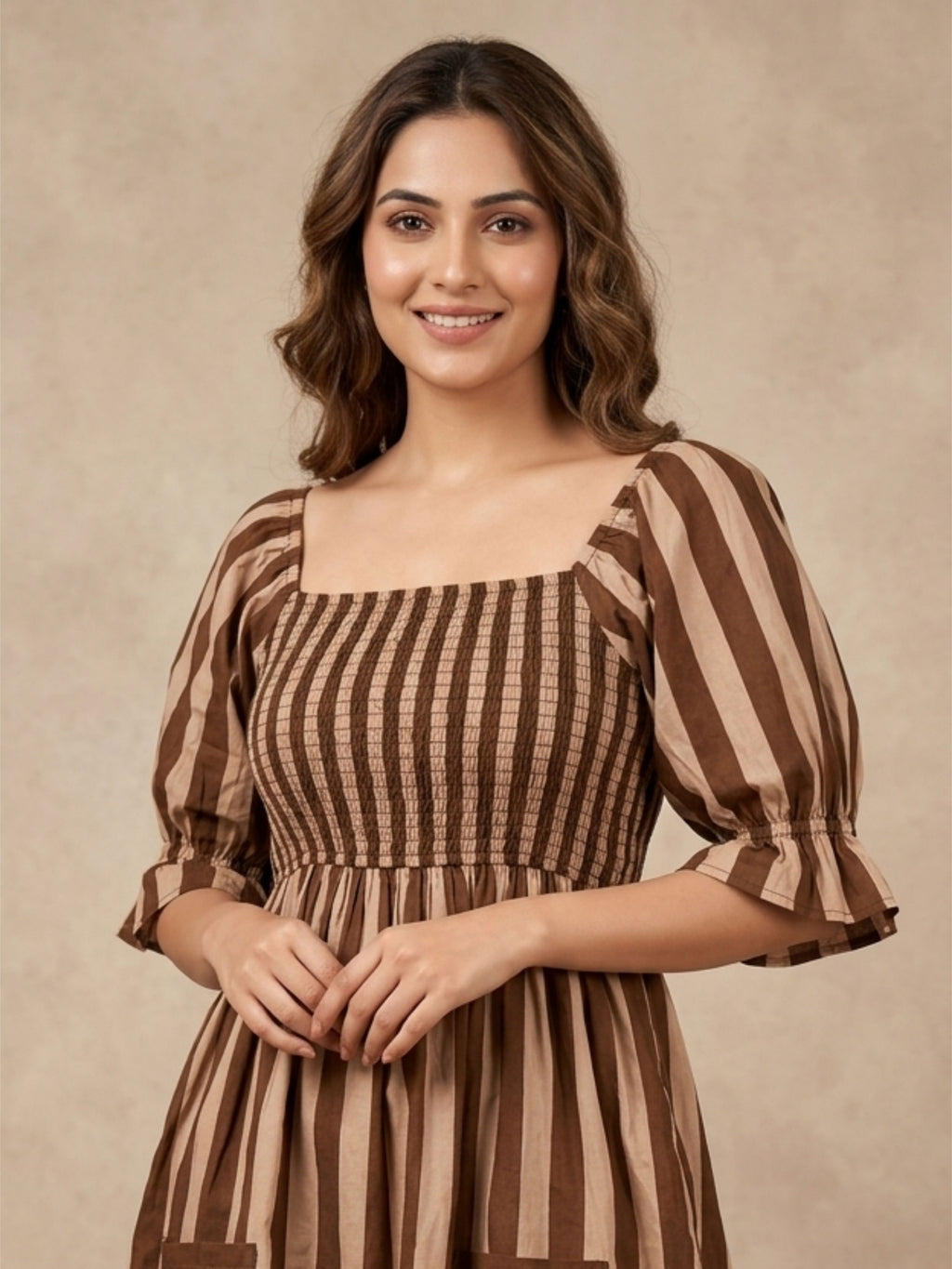 Brown Bobbin Stripe Dress