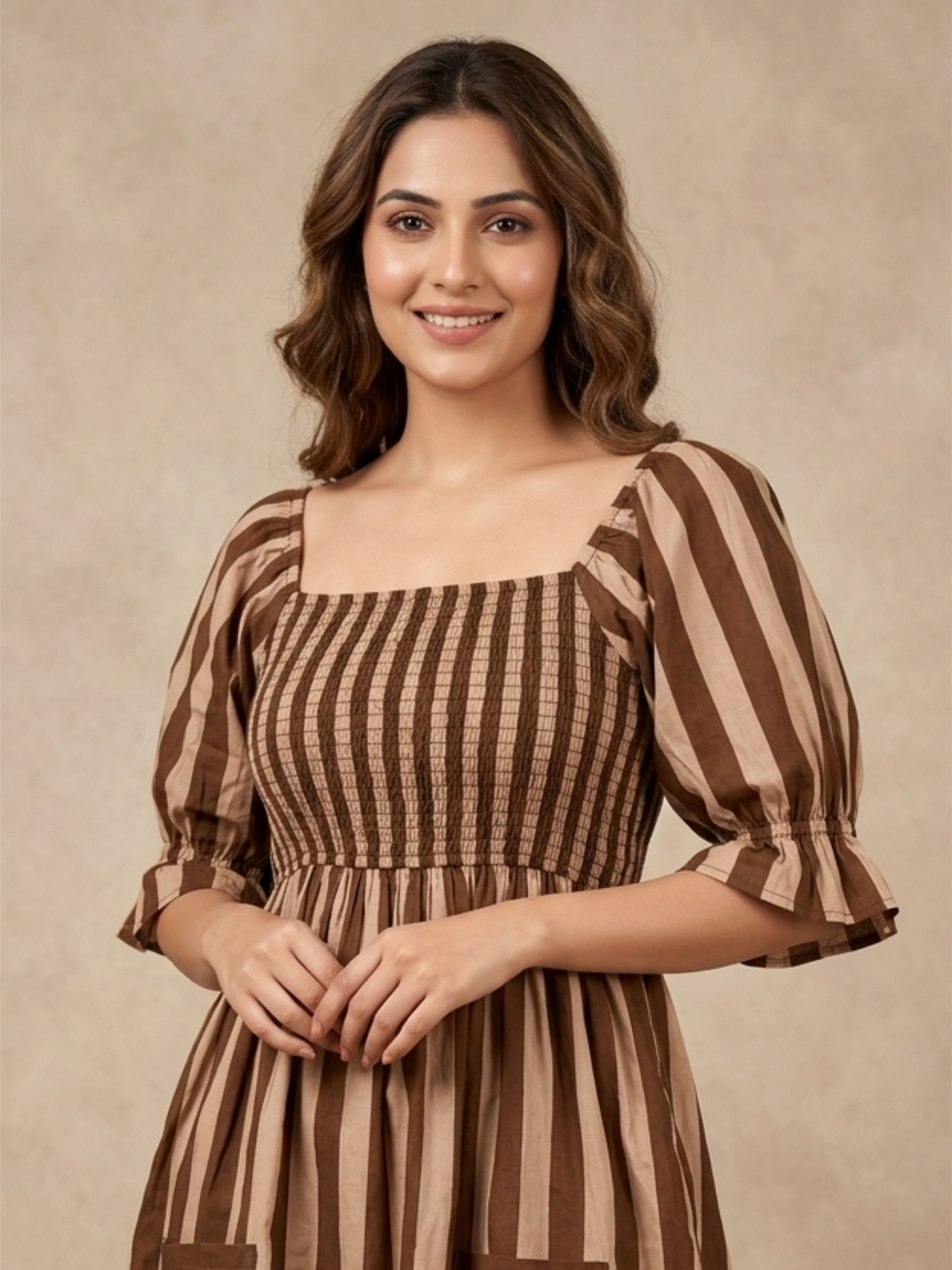 Brown Bobbin Stripe Dress