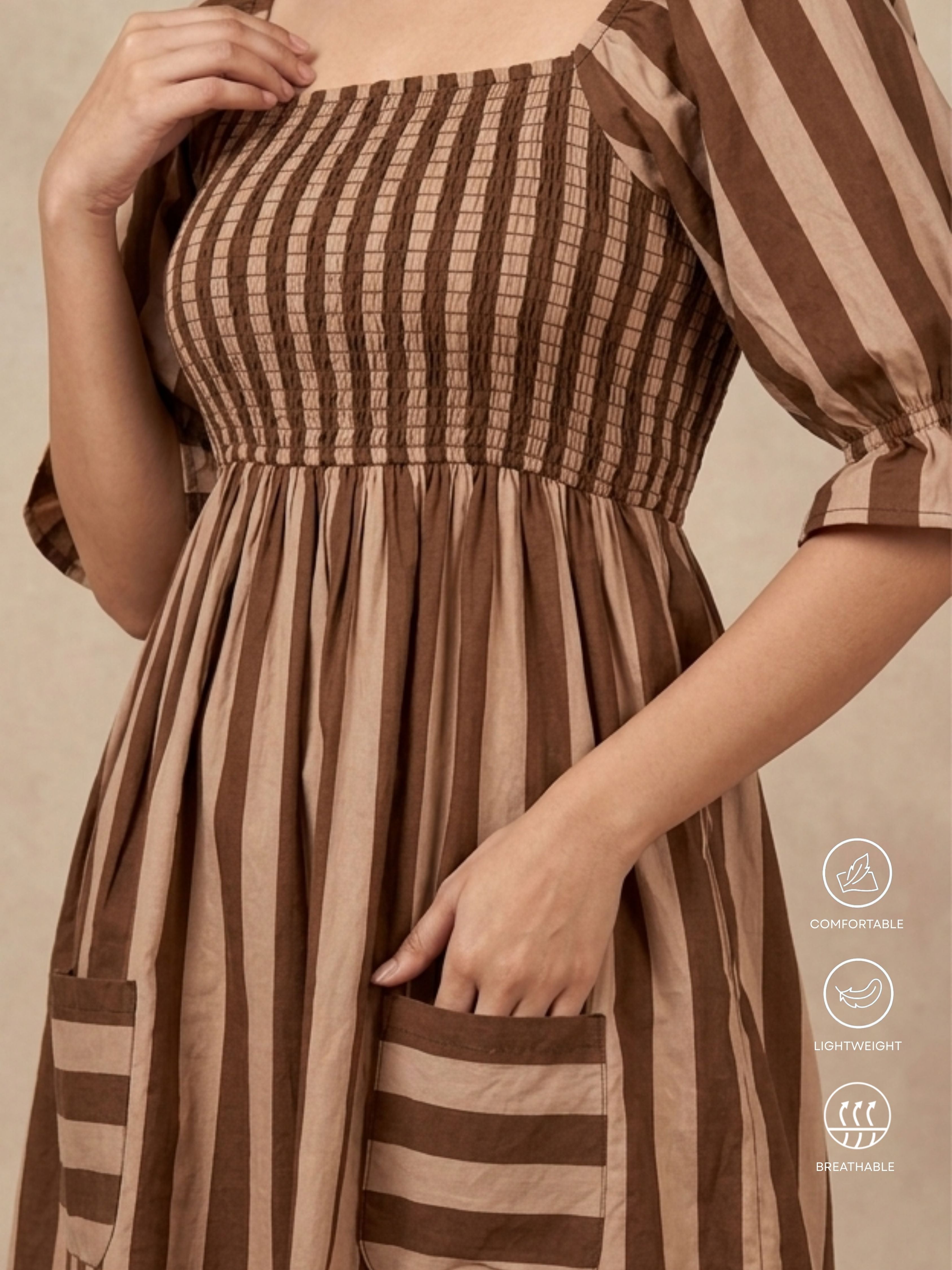 Brown Bobbin Stripe Dress