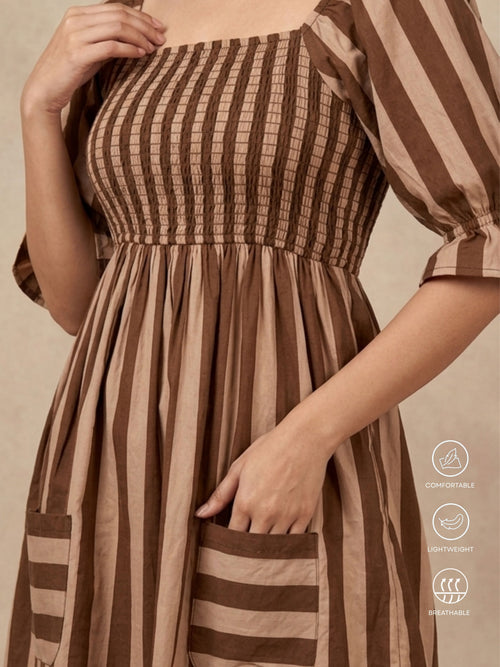 Brown Bobbin Stripe Dress