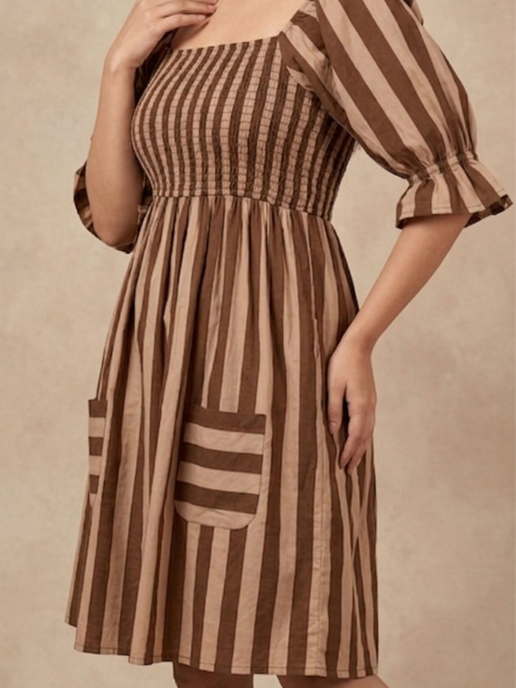 Brown Bobbin Stripe Dress