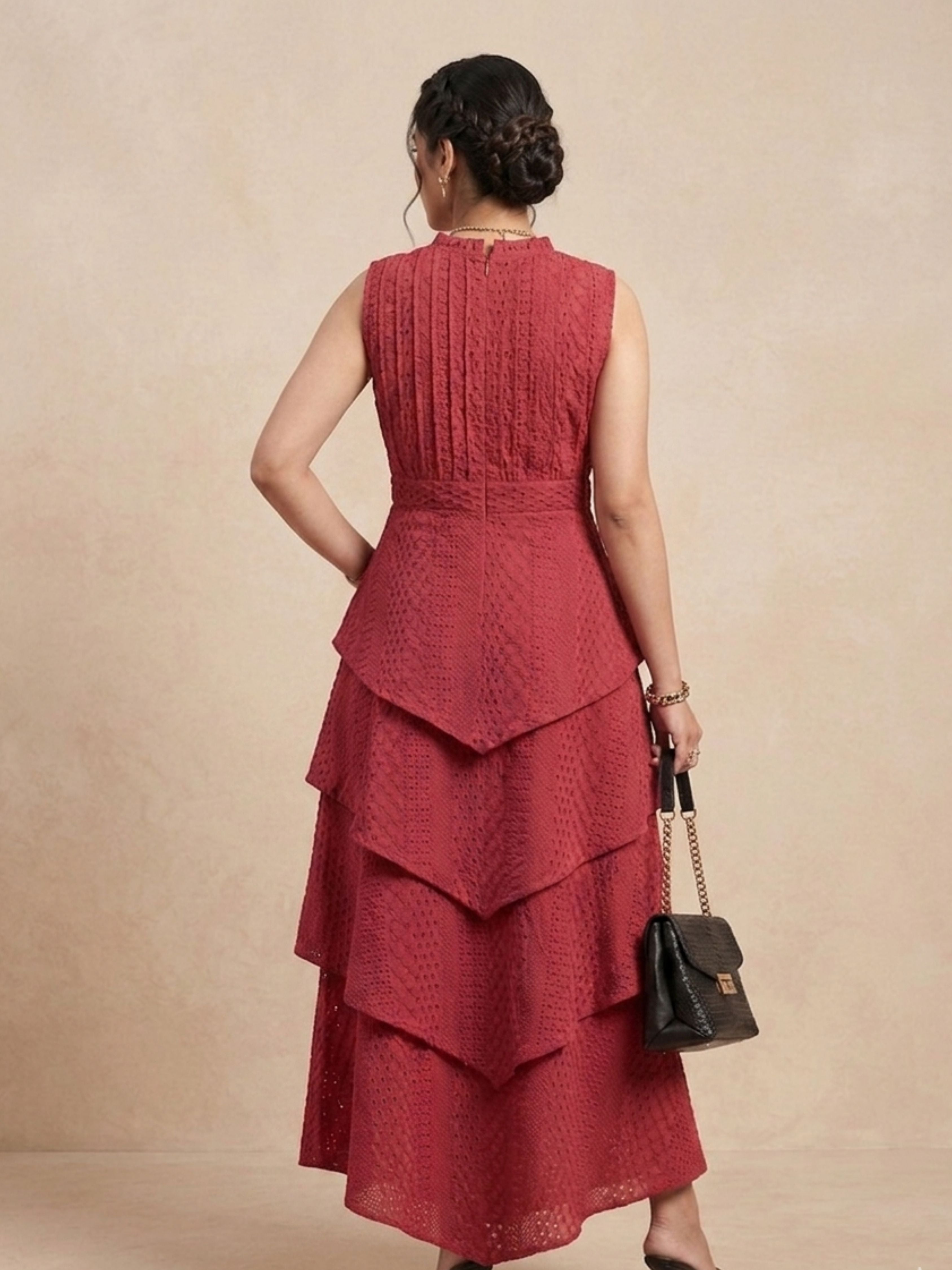 Rust Layered Schiffli Dress