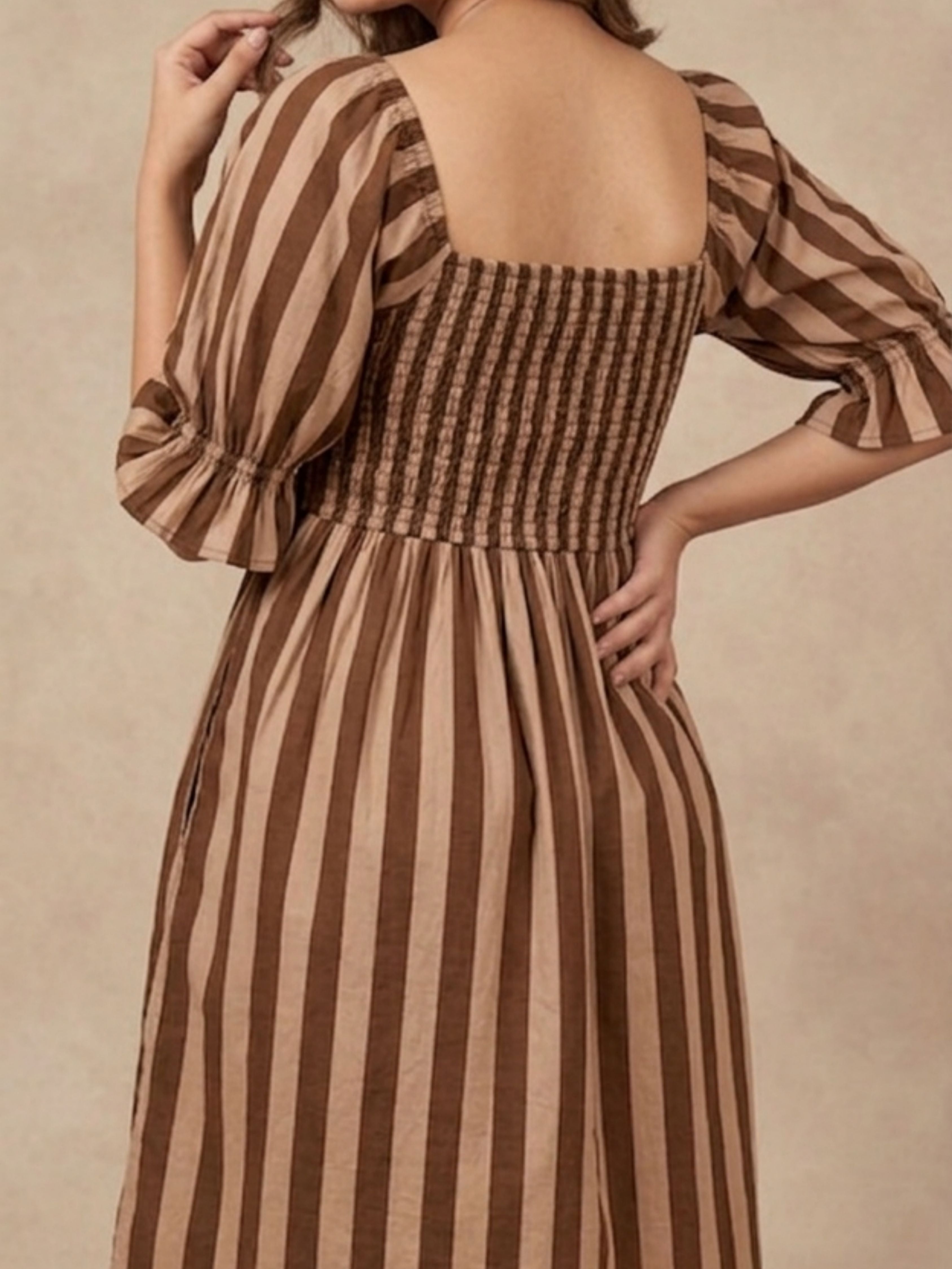 Brown Bobbin Stripe Dress