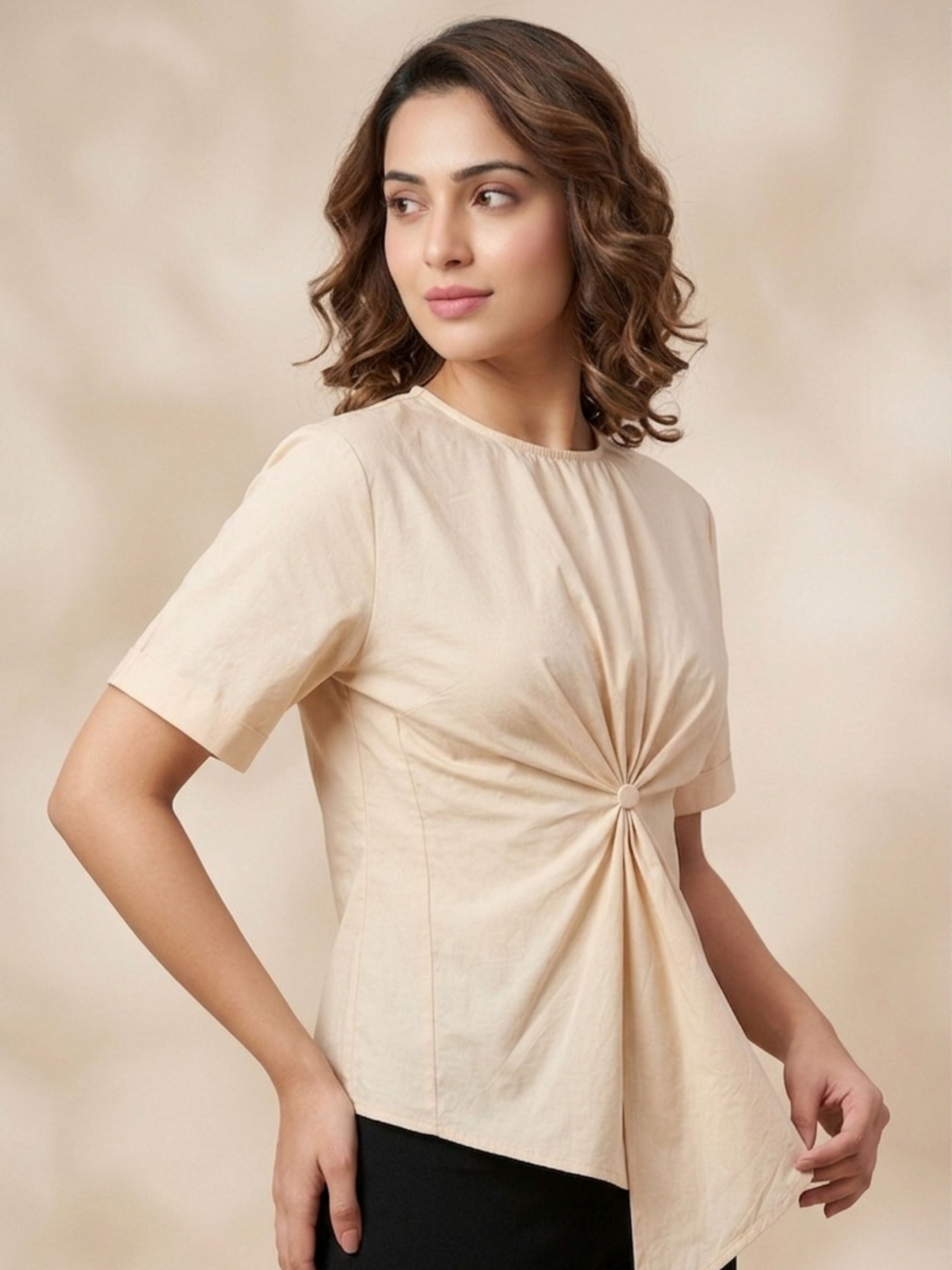 Beige Knot Detail Top