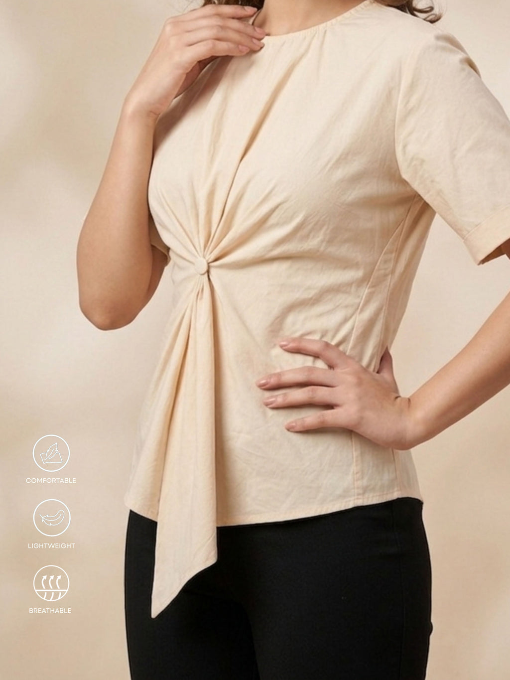Beige Knot Detail Top