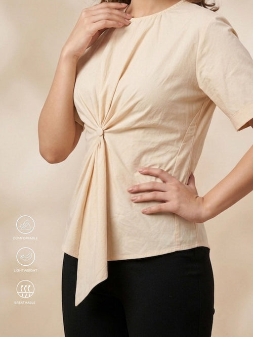 Beige Knot Detail Top