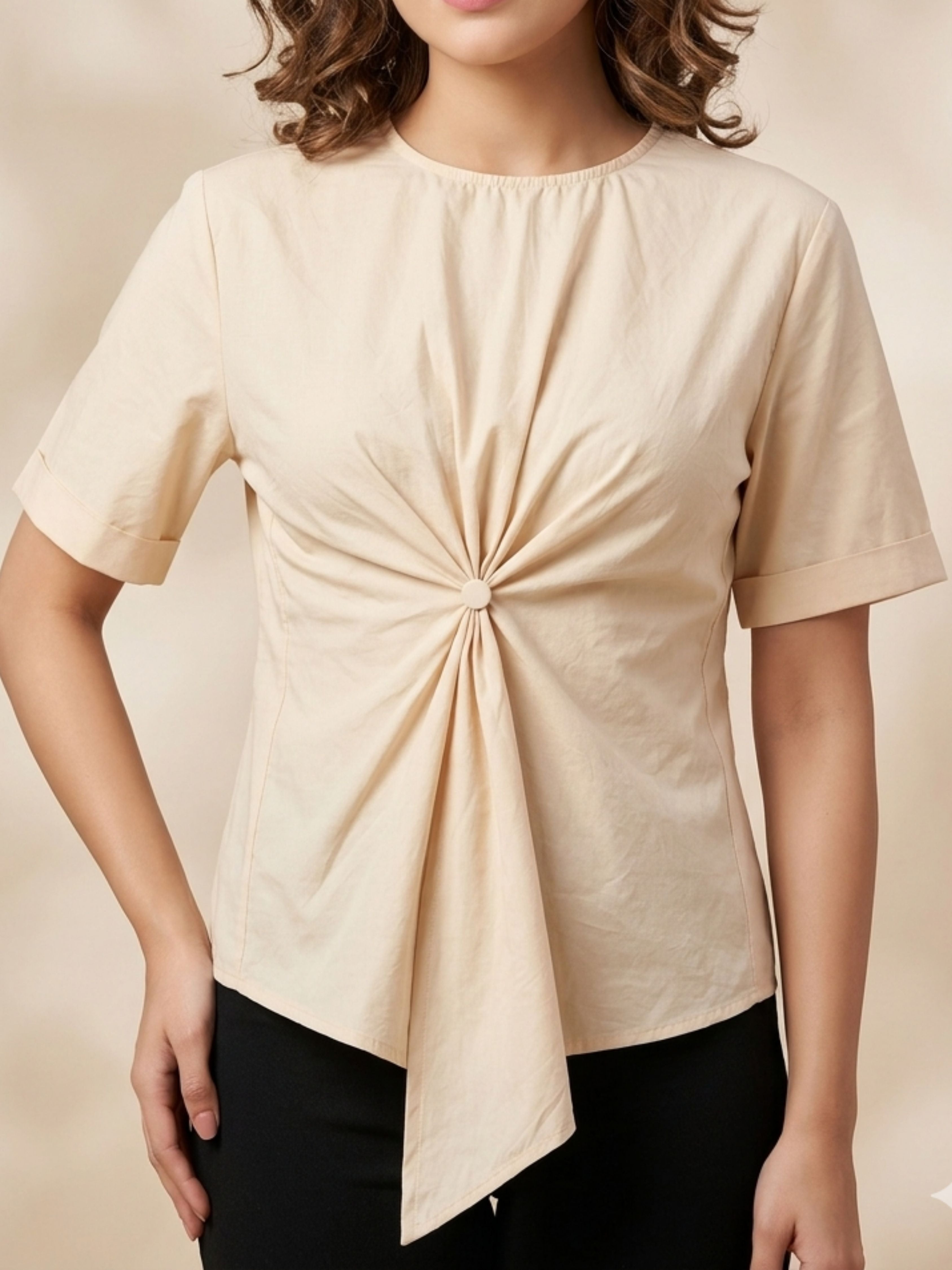 Beige Knot Detail Top