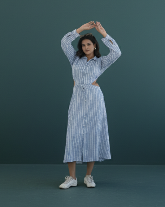 Blue Yarn Died Shirt Dress