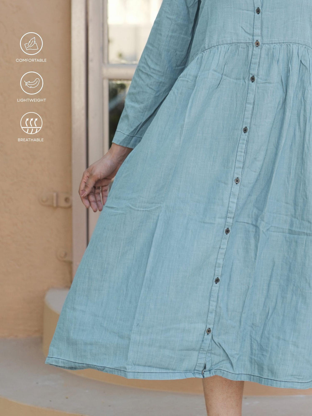 Denim Buttoned Long Dress