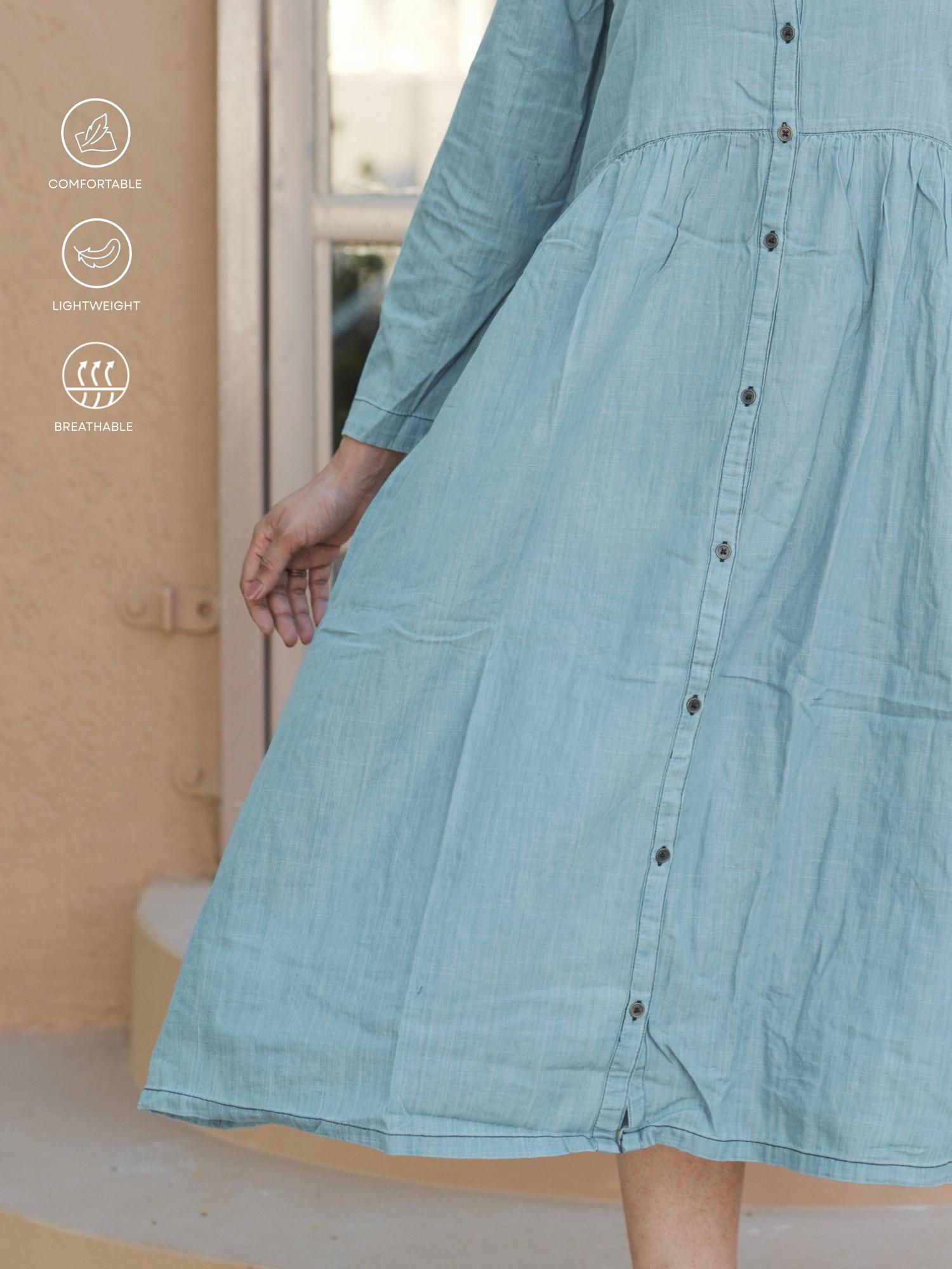 Denim Buttoned Long Dress