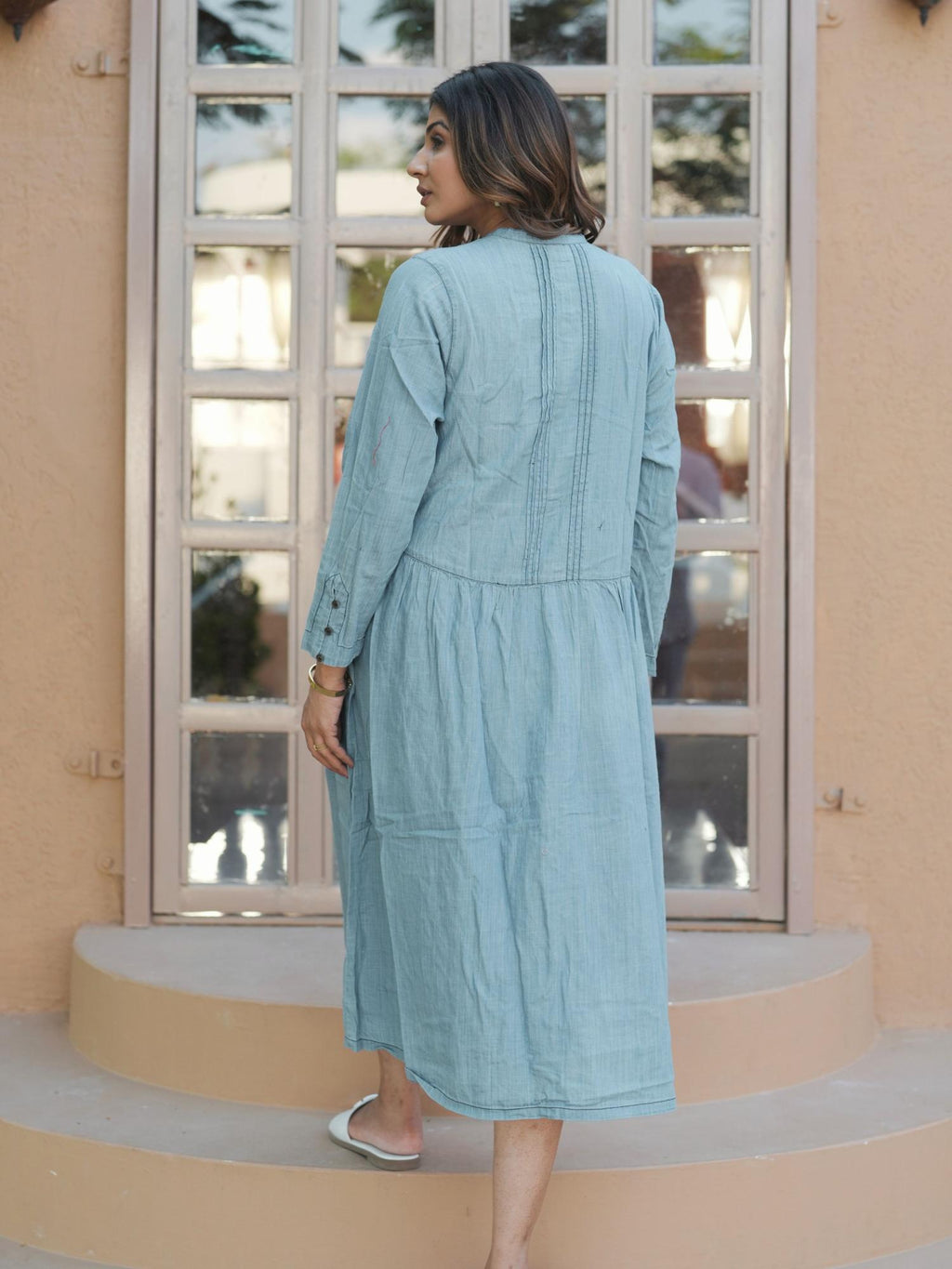 Denim Buttoned Long Dress