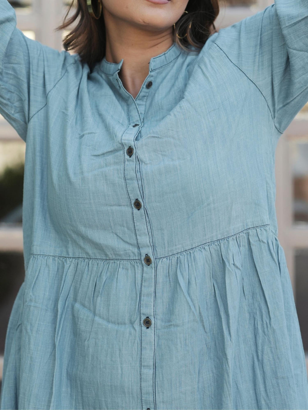 Denim Buttoned Long Dress
