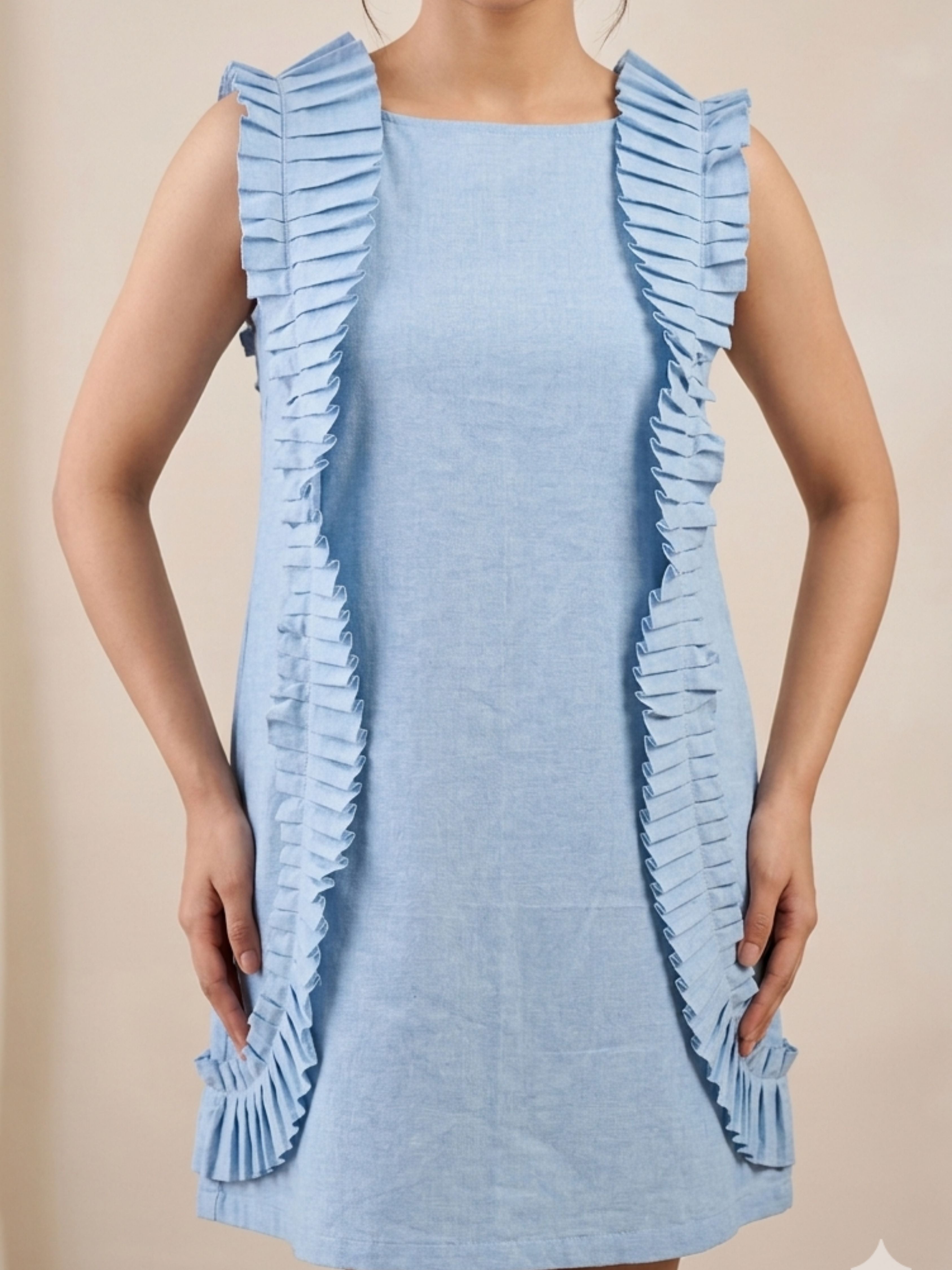 Blue Ruffle Mini Dress