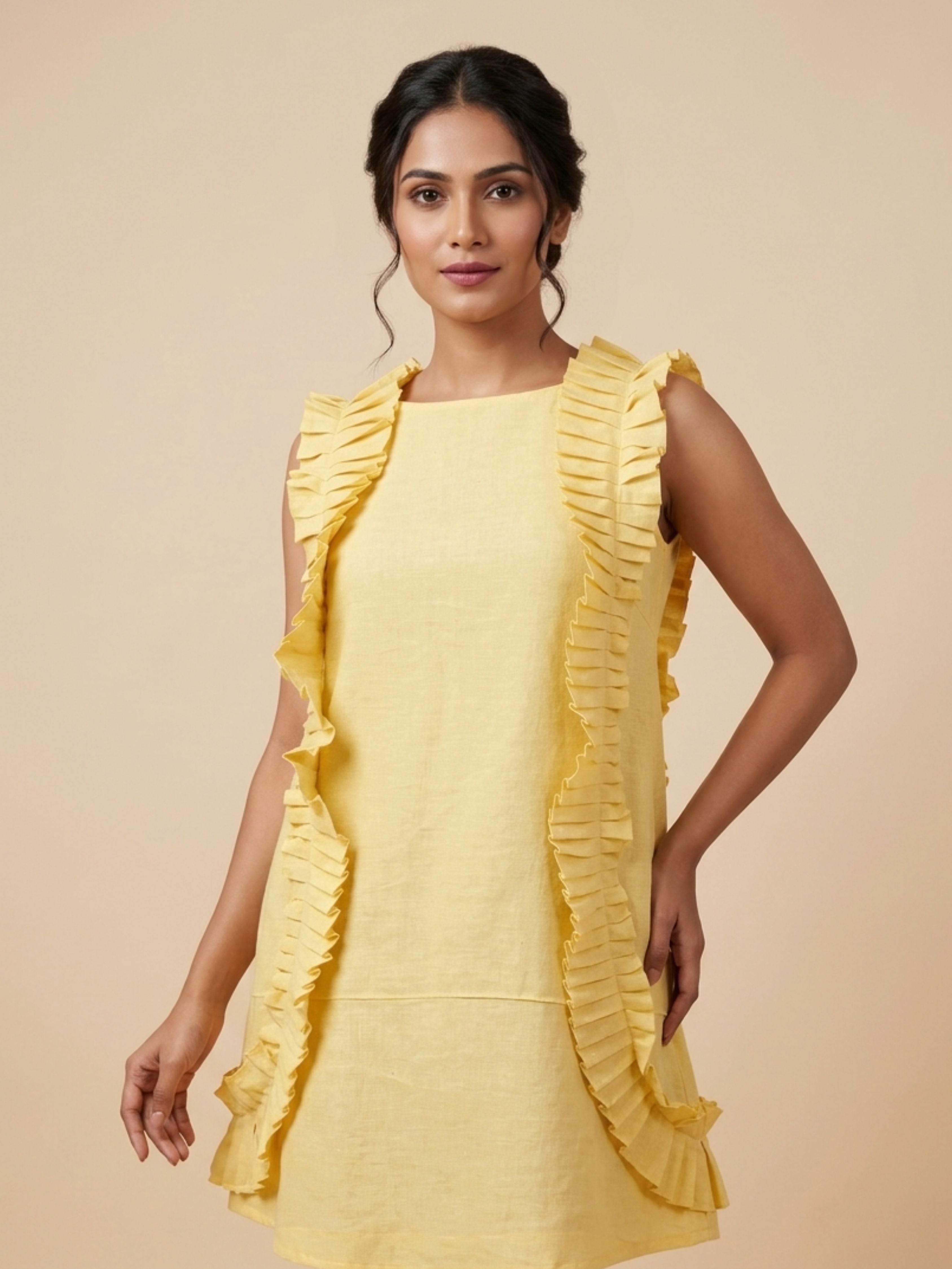 Lemon Ruffle Mini Dress