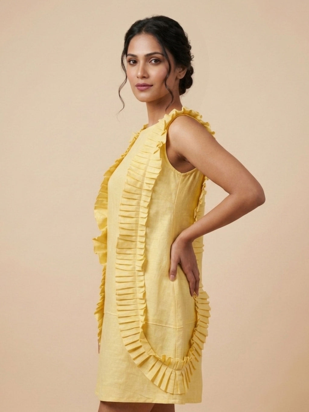 Lemon Ruffle Mini Dress