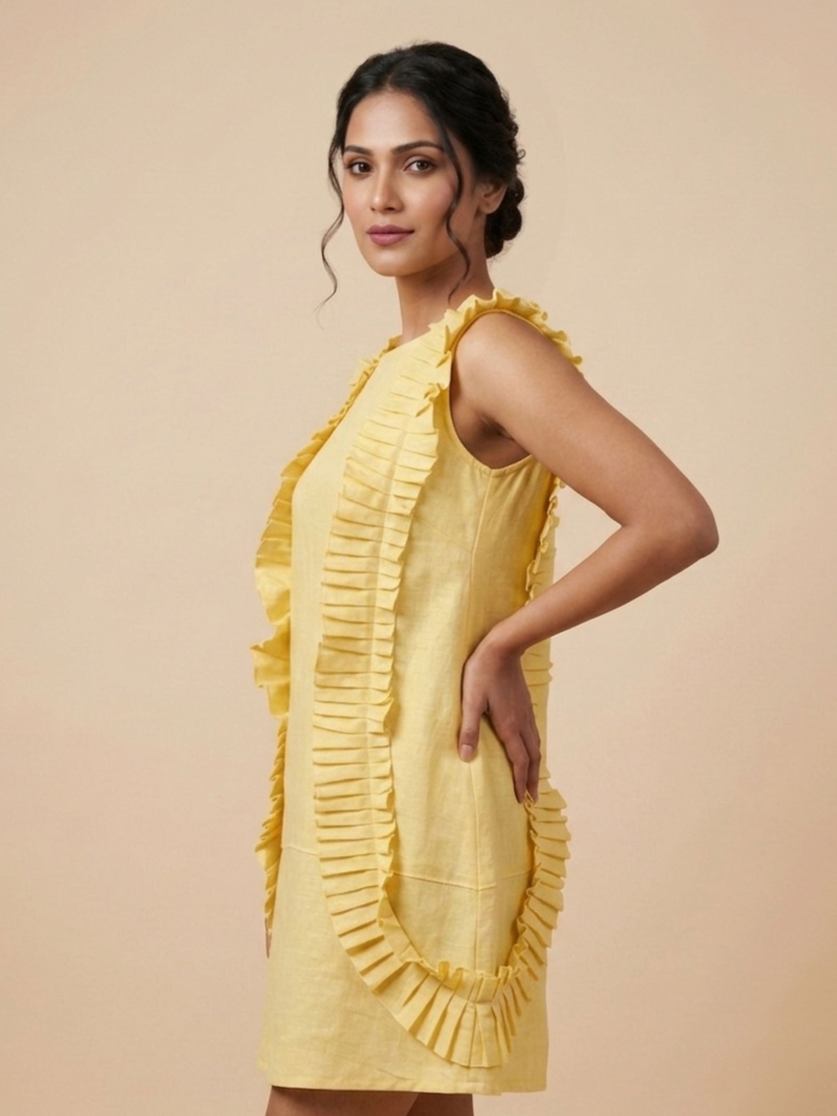 Lemon Ruffle Mini Dress