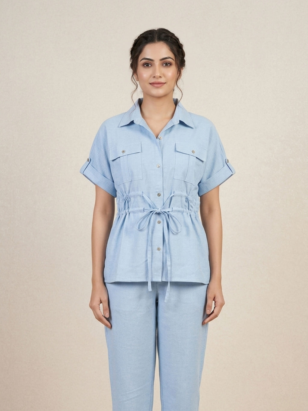 Blue Slub Co-ord Set