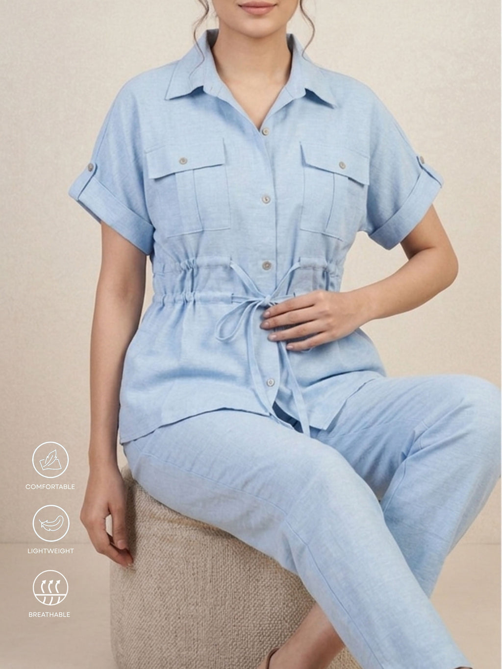 Blue Slub Co-ord Set