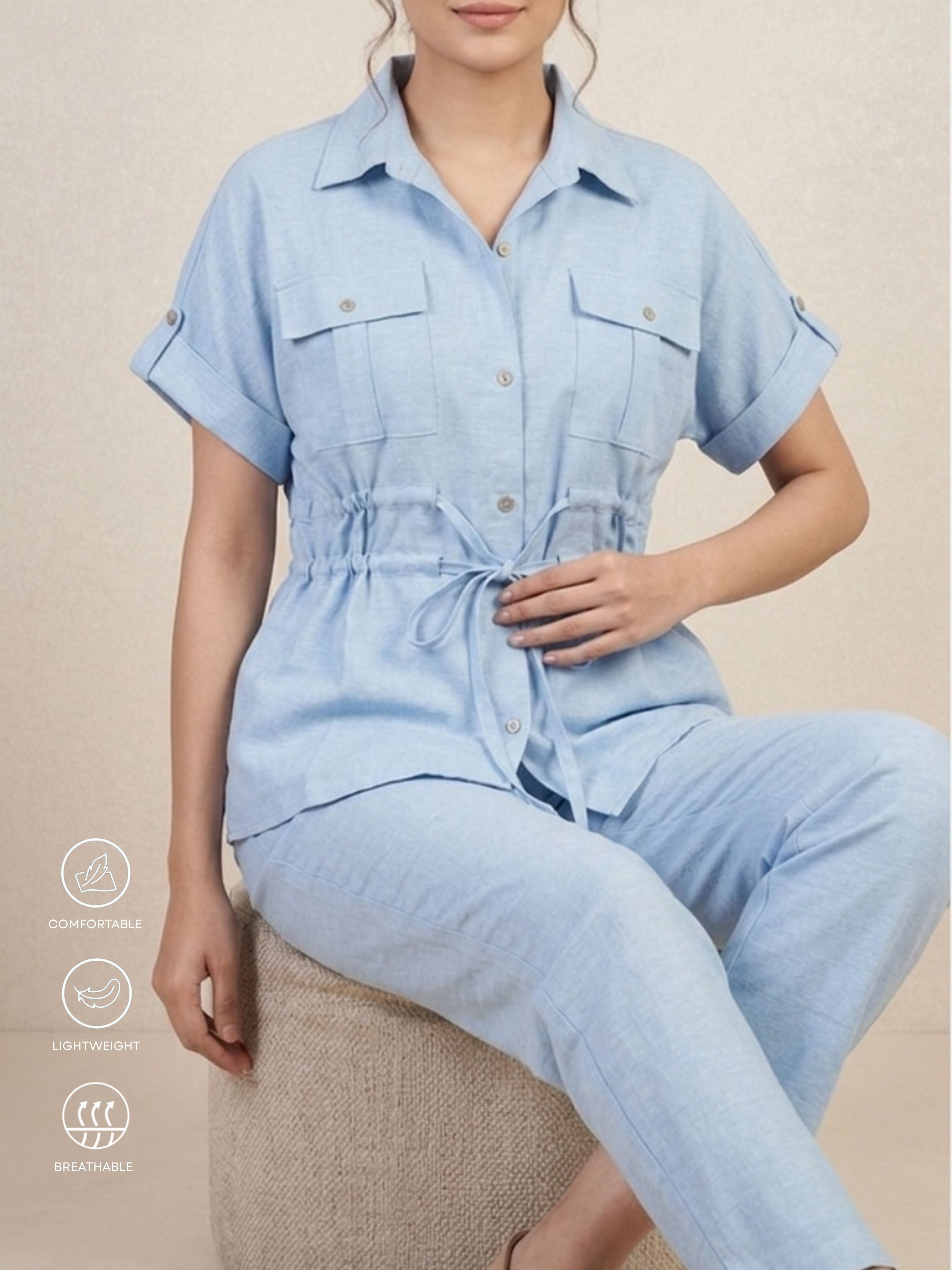 Blue Slub Co-ord Set