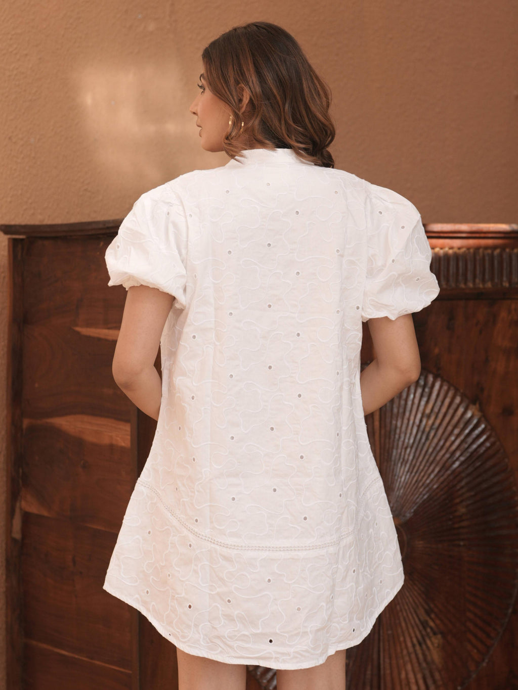 White Schiffli Short Dress