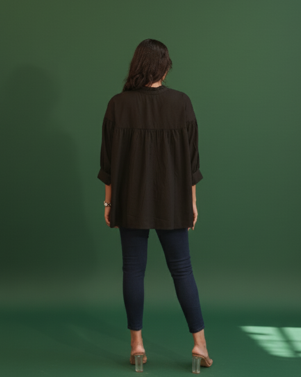 Black Ruffle Cotton Shirt