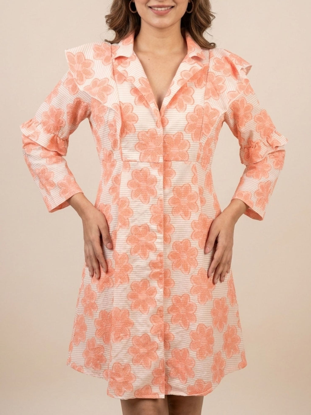 Peach Floral Cotton Dress