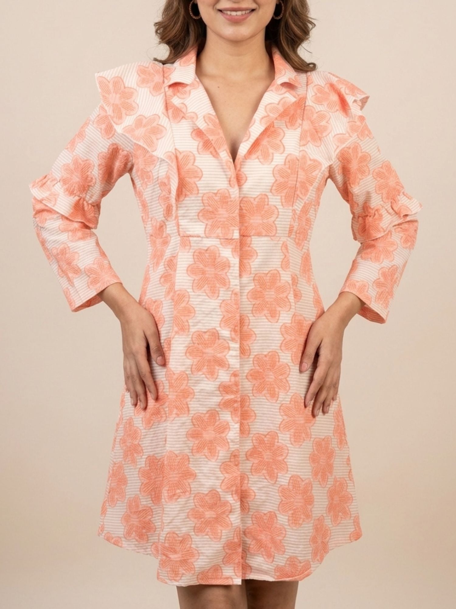 Peach Floral Cotton Dress