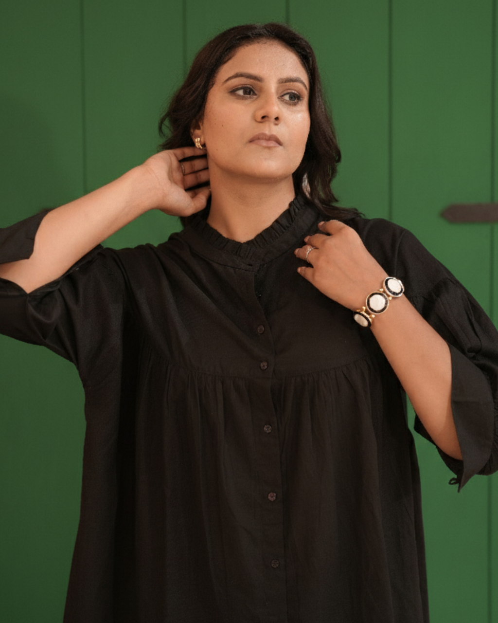 Black Ruffle Cotton Shirt