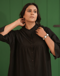 Black Ruffle Cotton Shirt