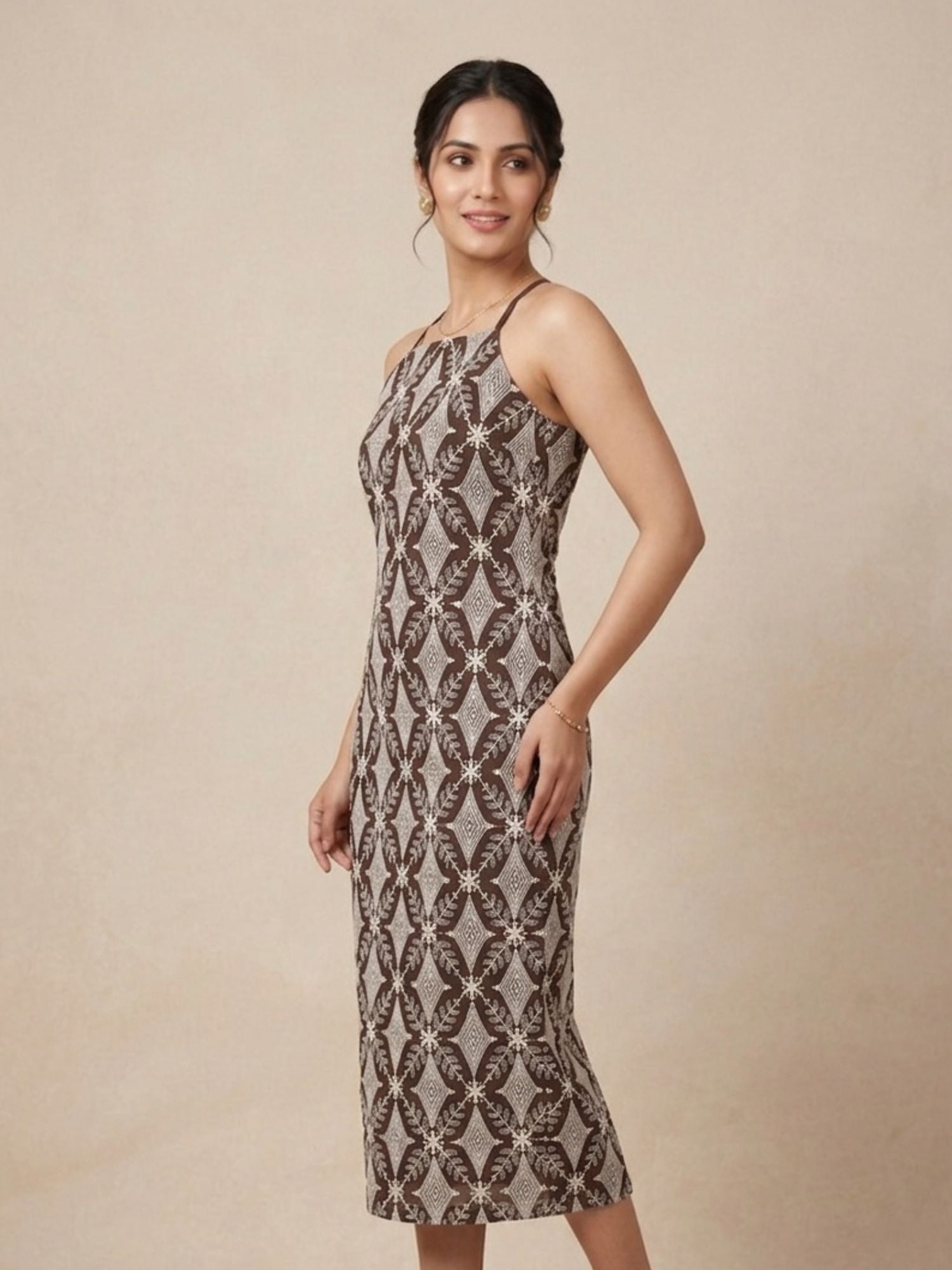 Brown Schiffli Bodycon