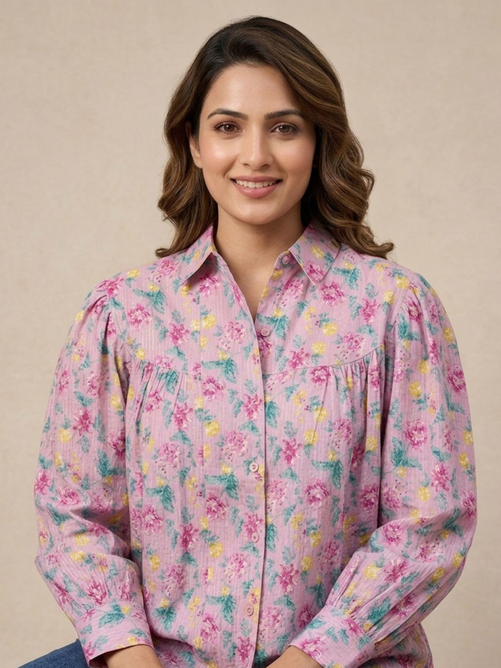 Pink Floral Cotton Shirt