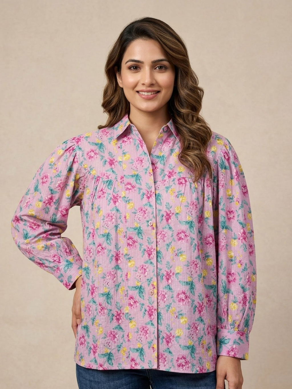 Pink Floral Cotton Shirt